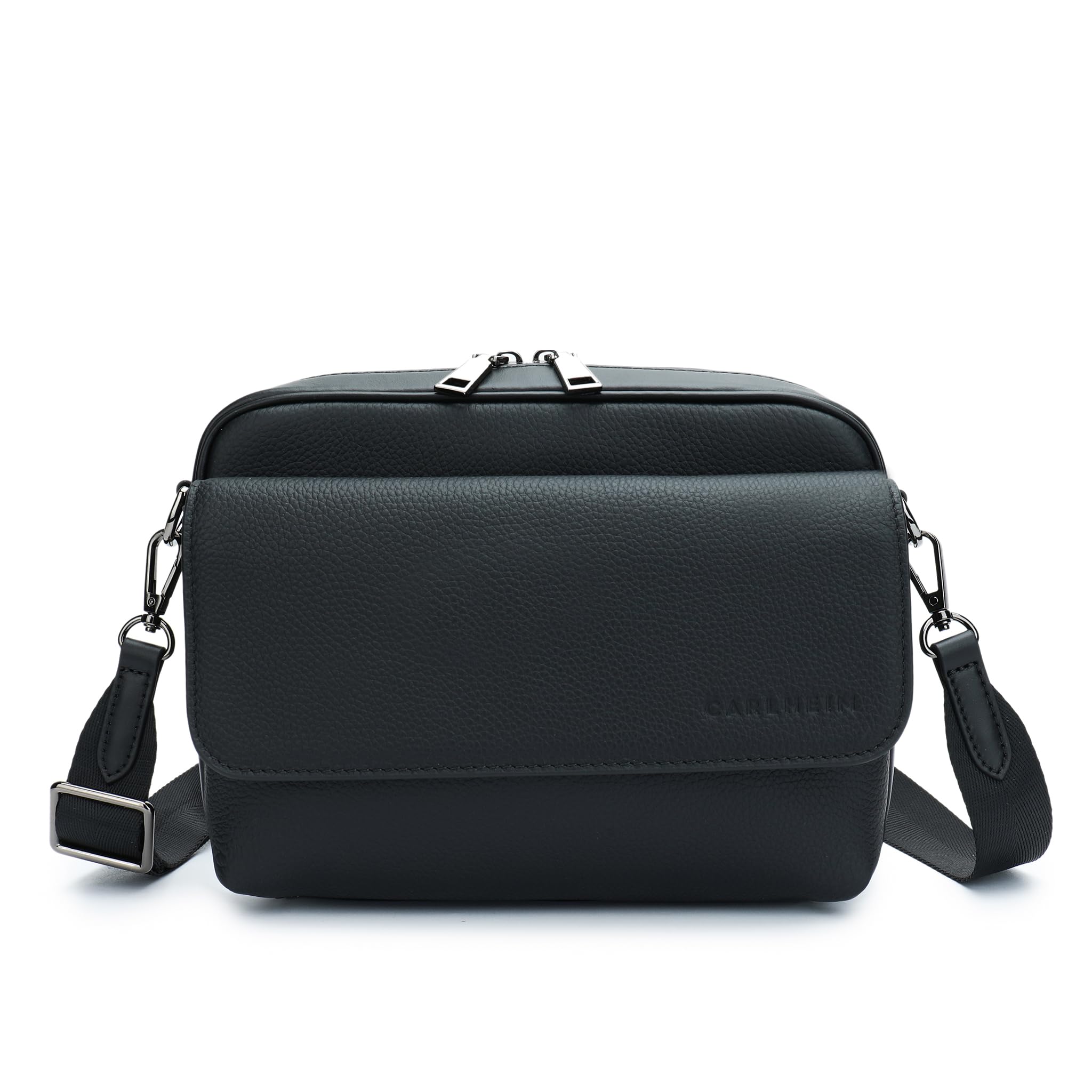 Carlheim Unisex's Crossbody Bag, Cross-wear Kai, Leather, Black, Medium