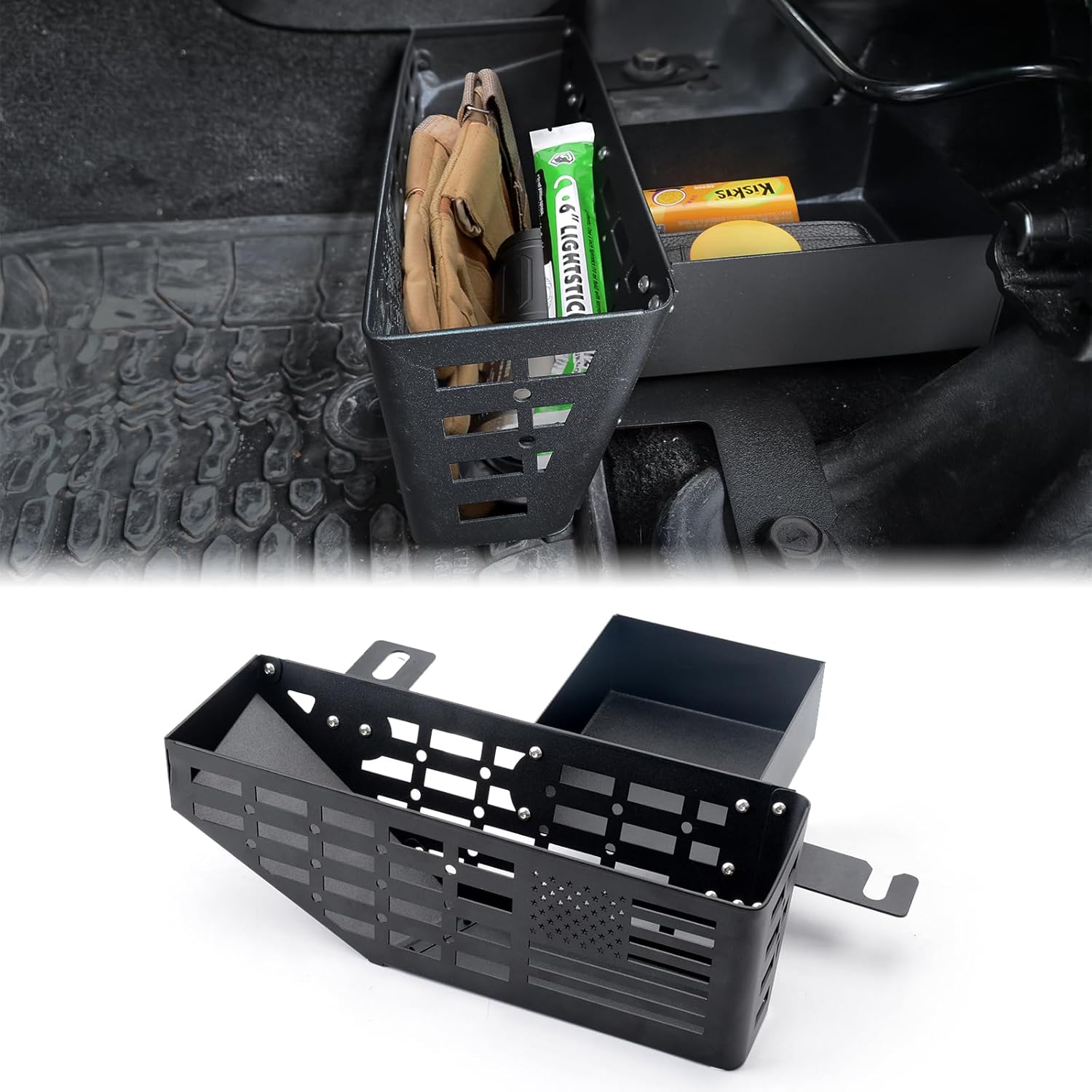 MAIKER Metal Front Seat Under-Seat Tactical Organizer Storage Box for 2007–2018 Jeep Wrangler JK, Hidden Under Seat Storage, Off-Road Interior Accessories, Secure Gear Organizer