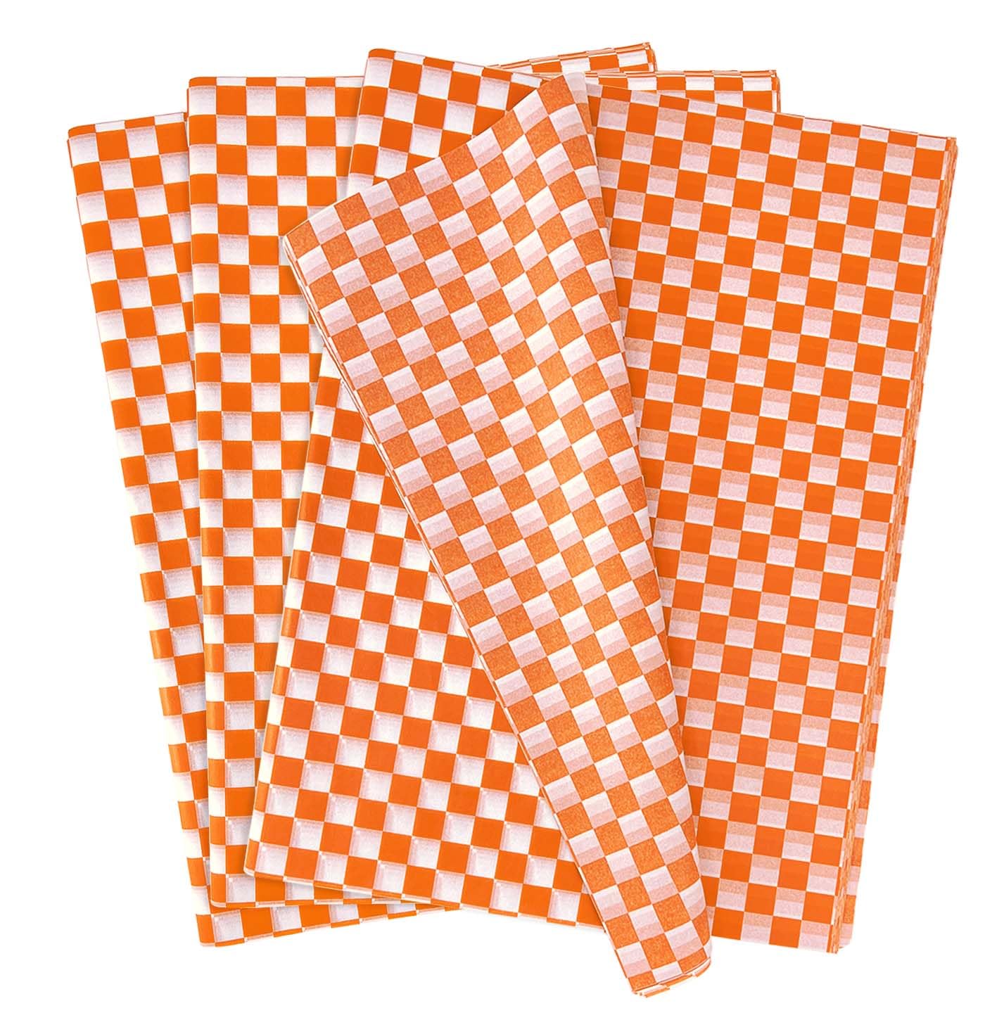 MUNILAIL 100 Sheets Checkered Tissue Paper 14 x 20 Inches Orange and White Tissue Paper for Gift Bags Bulk Wrapping Papers Gift Papers Tissue for