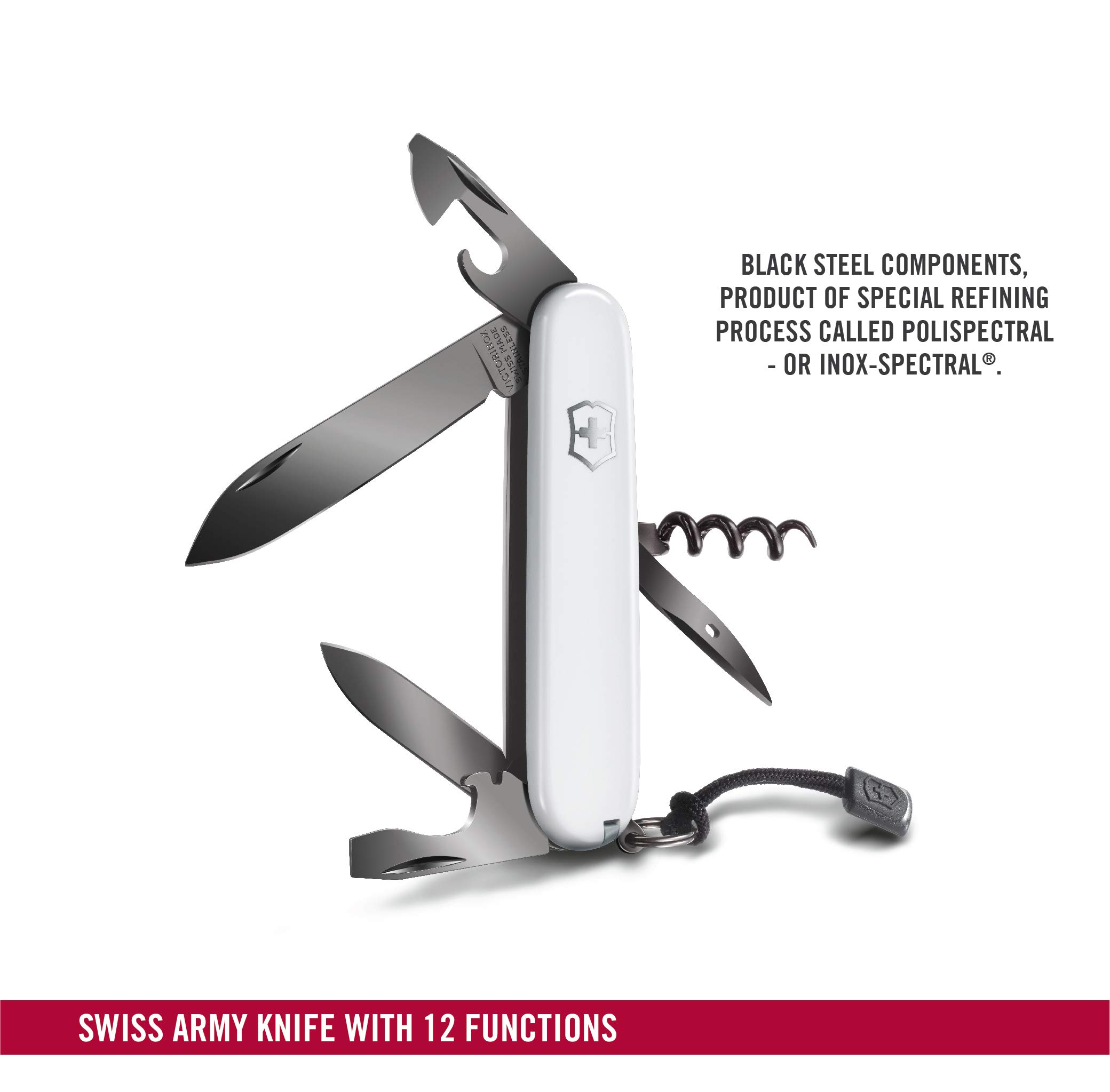 Victorinox Spartan Ps Couteau de Poche Suisse, Léger, Multitool, 12 Fonctions, Lame, Ouvre Boite, Tire Bouchon, Blanc