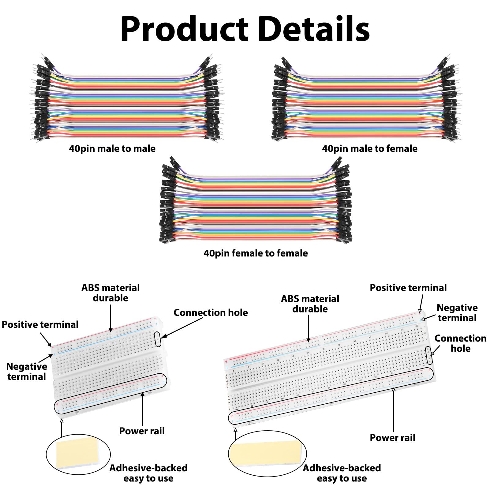 Breadboard Set 400 & 830 punti con cavo Dupont 40 pin jumper Wire (maschio, femmina, M-F), scheda elettronica senza piombo per progetti Arduino e Raspberry Pi breadboard ju