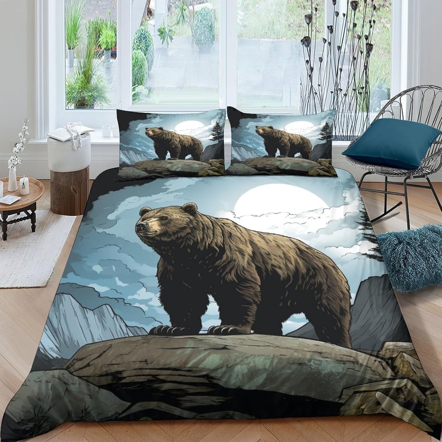 Linge de lit ado anti-rides housse de couette ours 200x200 confortable et doux