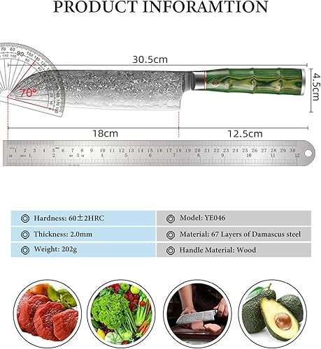 Miniatura 3 de Cuchillo de corte de carne de chef Santoku Cuchillo de cocina de 67 capas Damasco Acero Japonés Damasco Cuchillo de Chef Acero con Carne Fruta