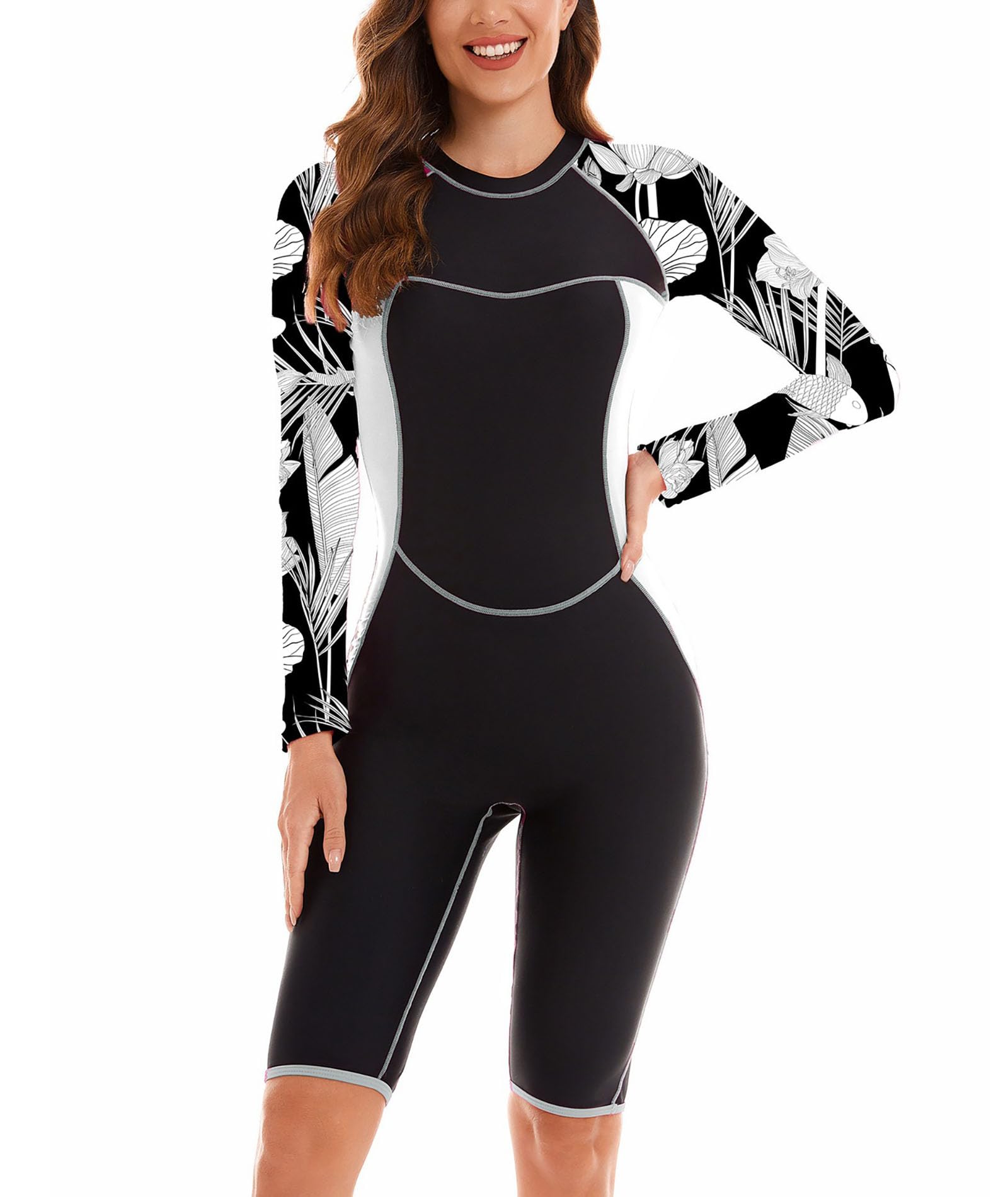 AQQYA Boyleg Rashguard für Damen, LSF 50+, UV-Schutz, langärmelig, hoher Halsausschnitt, gepolstert, Surf-Badeanzug