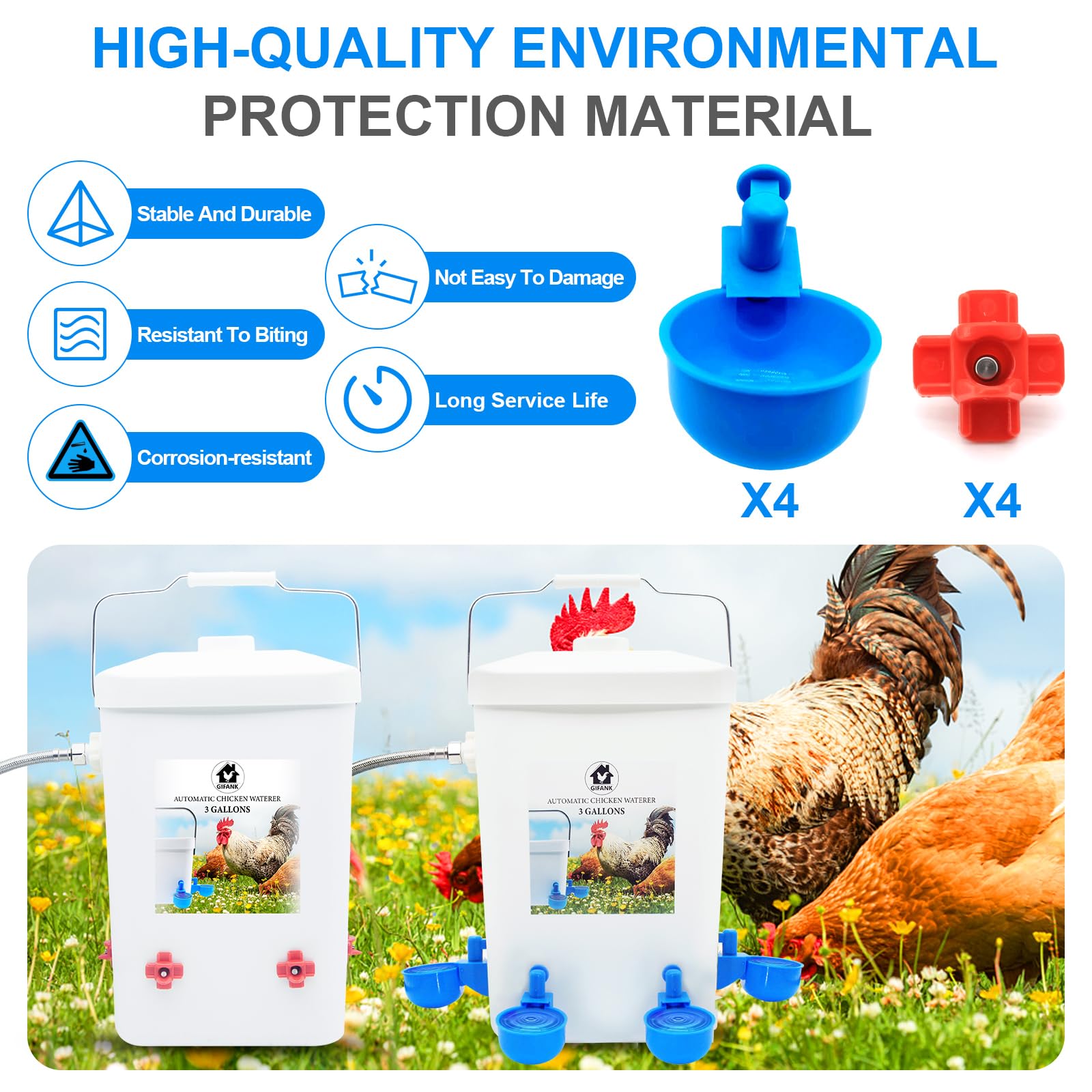 Dispensador automático de agua de pollo controlado, dispensador de agua de aves de corral de 3 galones con accesorio de manguera, accesorios automáticos para beber aves de corral para pollitos, pato