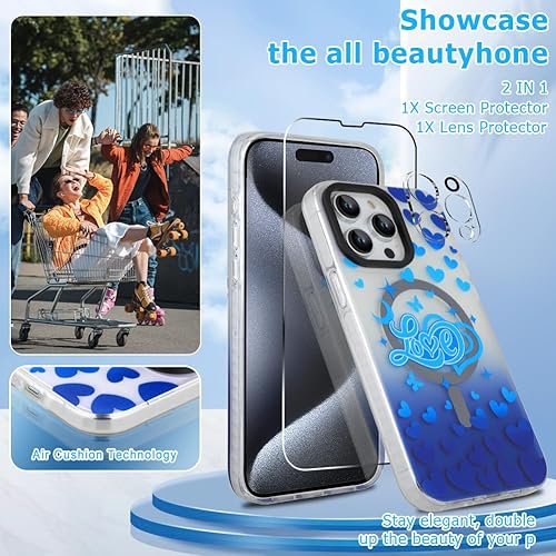 Miniatura 4 de Heaofei Funda magnética para iPhone 15 Pro Max de 6.7 pulgadas compatible con MagSafe patrón de amor con diseño de funda para teléfono con arañazos,