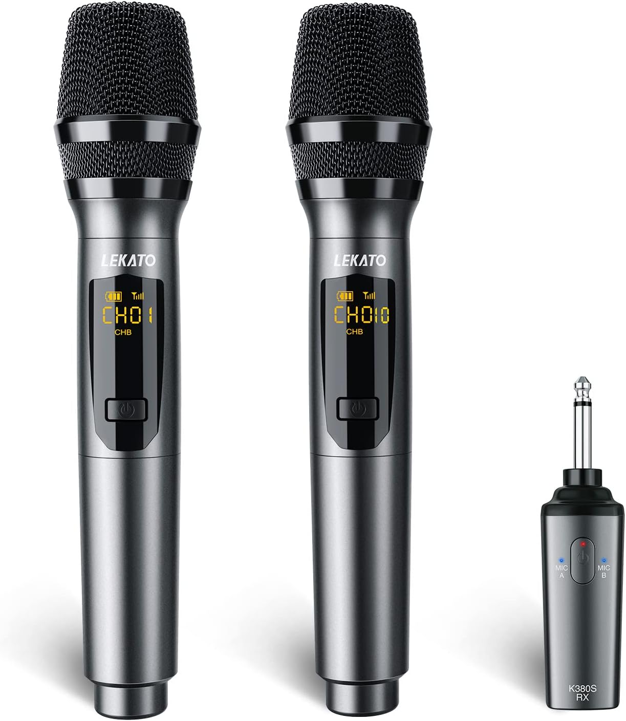 Wireless Microphones 2.4GHz Dual Microphones Rechargeable Up to 30 Hours of Battery Life Set Metal Microphones for Karaoke Church Party Wedding