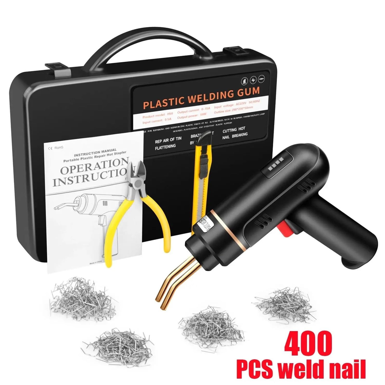 pistola de soldagem de plástico Grapadora caliente de 200 W, máquina de soldadura de plástico recargable, kit de reparación de parachoques, soldador para reparación de plástico(Red)