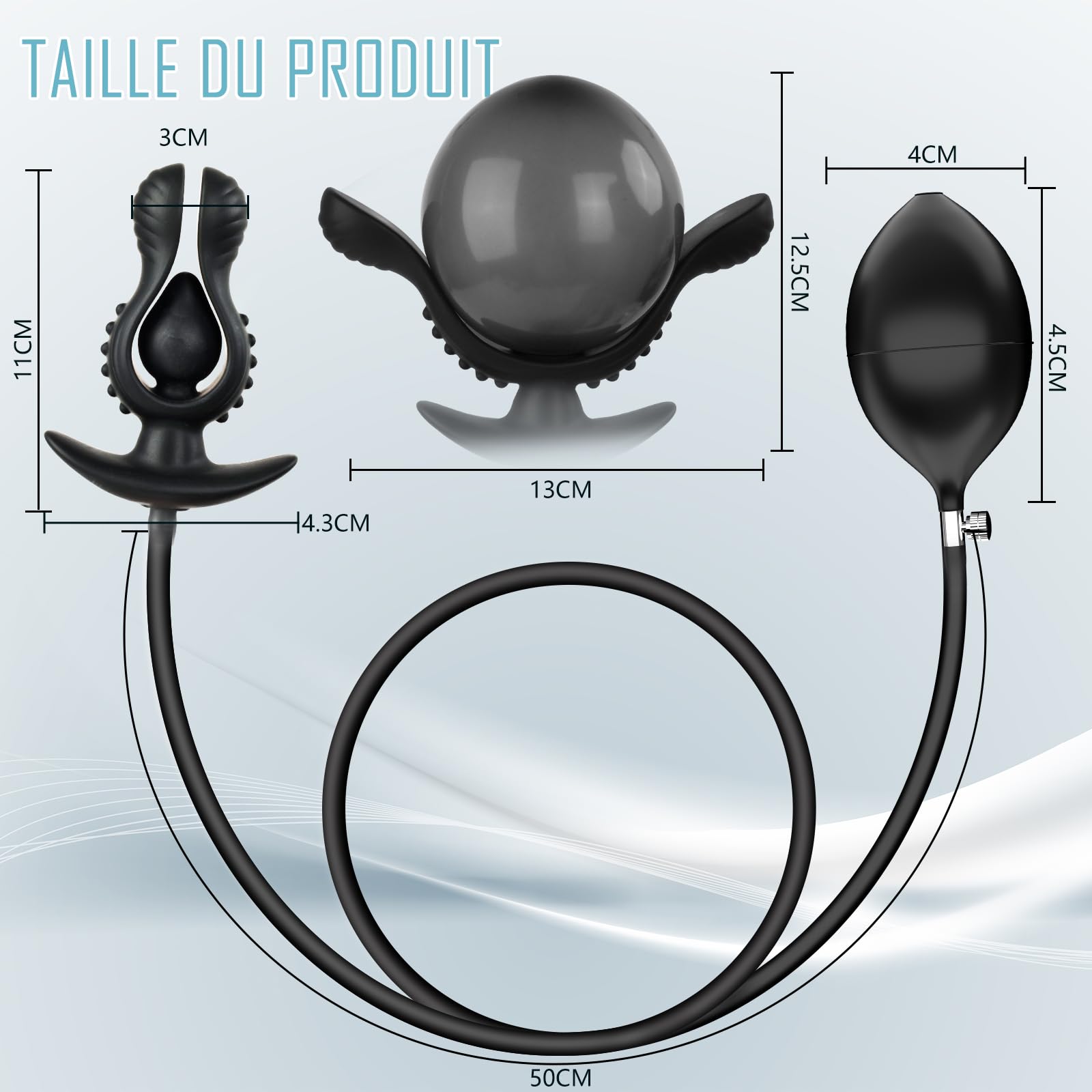 Plug Anal Gonflable en Silicone, Fleur avec Pompe Amovible – Grand Dilatateur Anal pour Stimulation de la Prostate, Sex Toy pour Hommes et Femmes