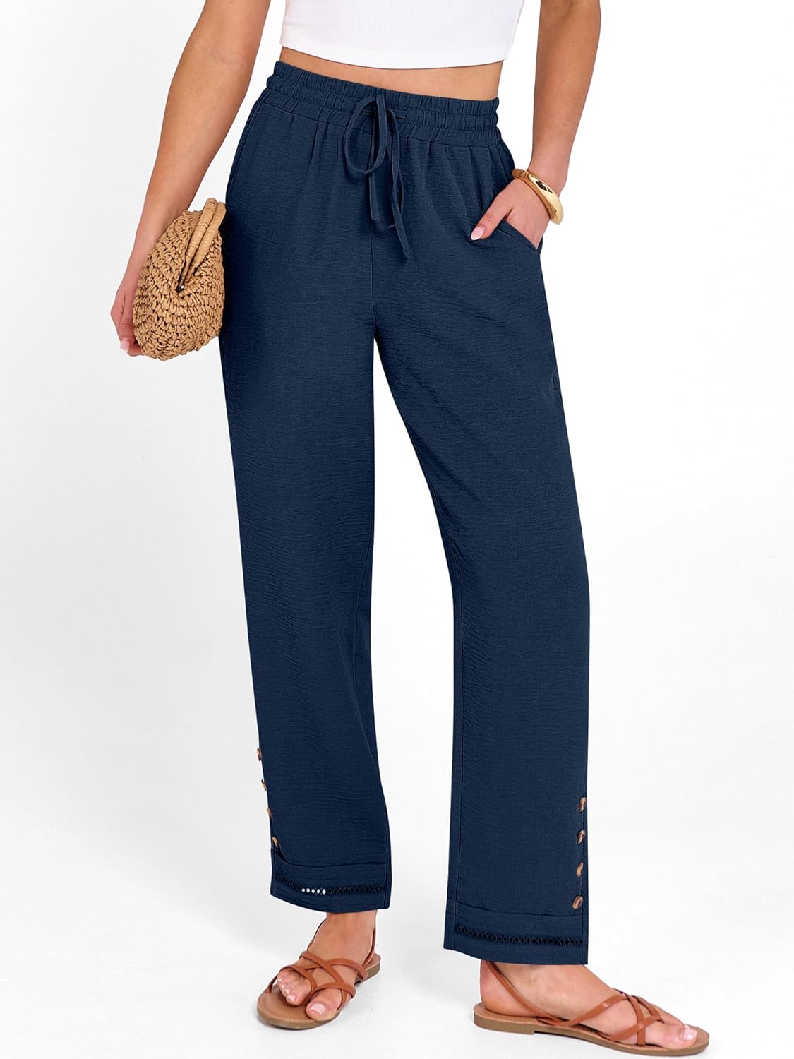 ANRABESS Womens Casual Cropped Pants Drawstring Elastic Waist 2026 Summer Loose Ankle Work Trousers with Pockets - Image 2