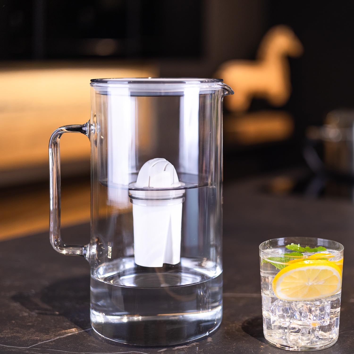 Wessper Jarra Filtradora de Agua de Vidrio 3 L | Reemplazo para Aquaphor Standard, Brita Classic, Dafi Classic | 1 Filtro de Agua AquaClassic + 5 Filtros ActiveDisc | Gris