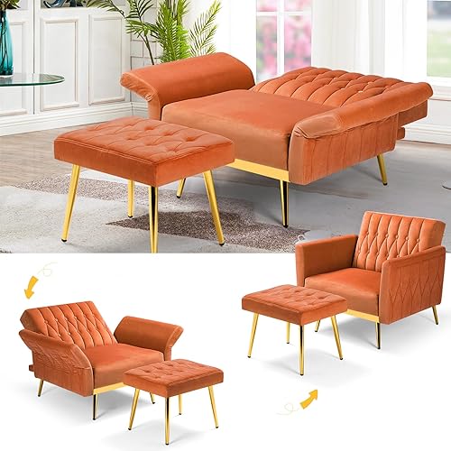 Miniatura 14 de Silla decorativa de terciopelo con reposabrazos y respaldo ajustables, sillón reclinable con botones, sillón reclinable individual con otomana y una