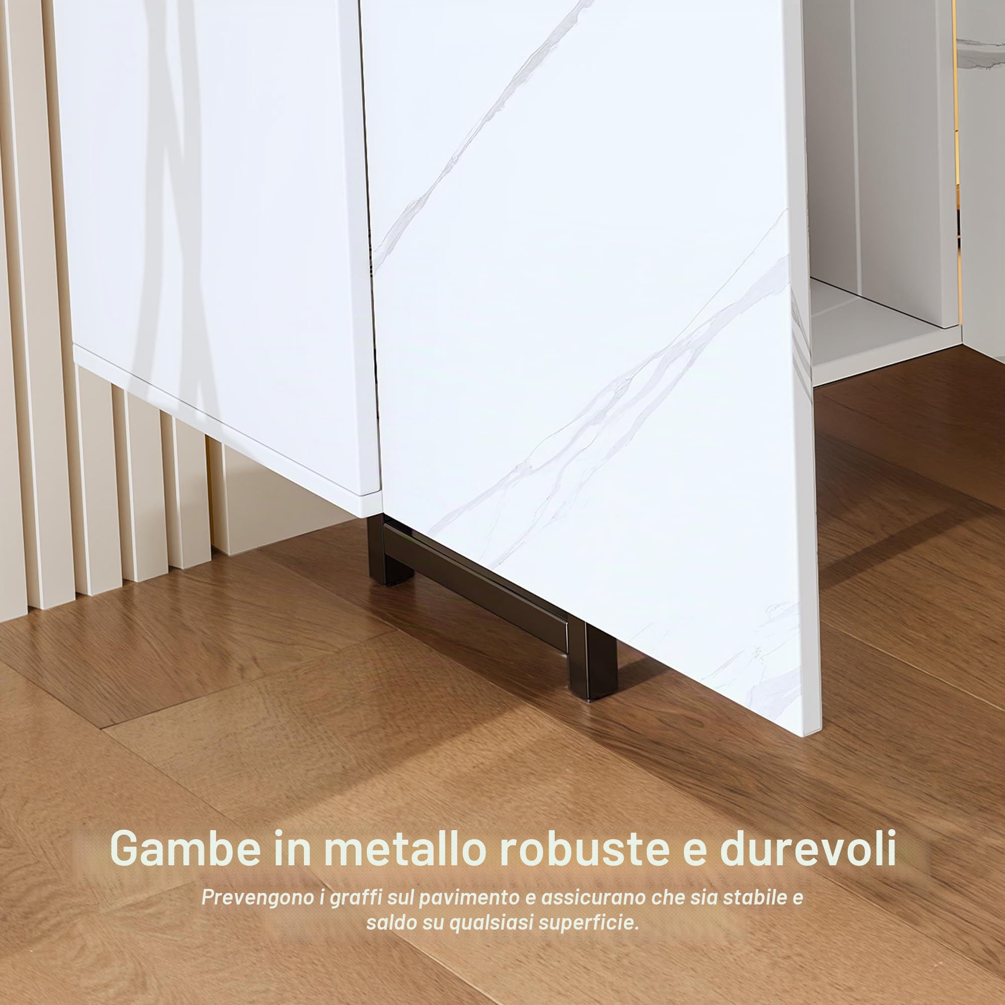 Armadio TV con LED - Mobile TV con 4 porte - Mobile TV basso - Comodino - Mobile TV con spazio aperto per soggiorno, sala da pranzo, camera da letto - Bianco - 220 x 34 x 67 cm
