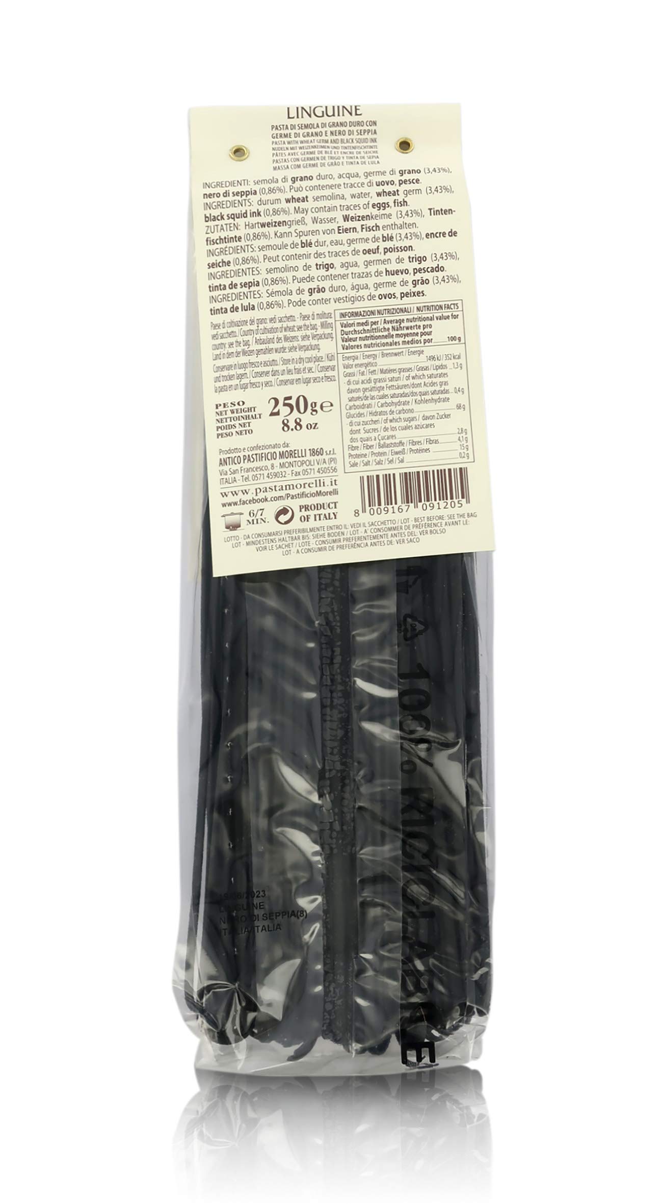 Antico Pastificio Morelli 1860 Srl Linguine al Nero di Seppia, Pasta aromatizzata, 8 Confezioni da 250 Grammi