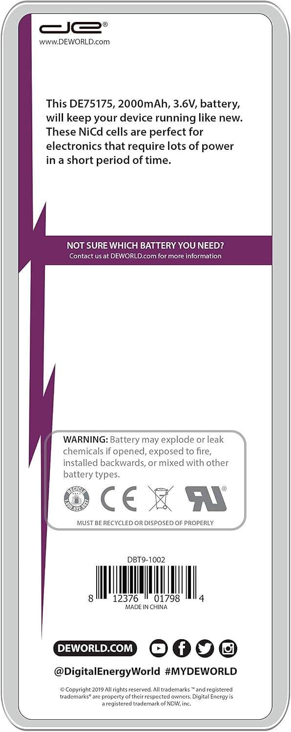Digital Energy DE 75175 Replacement Battery for Streamlight Stinger Flashlights - 2000Mah 3.6V Nicad Battery