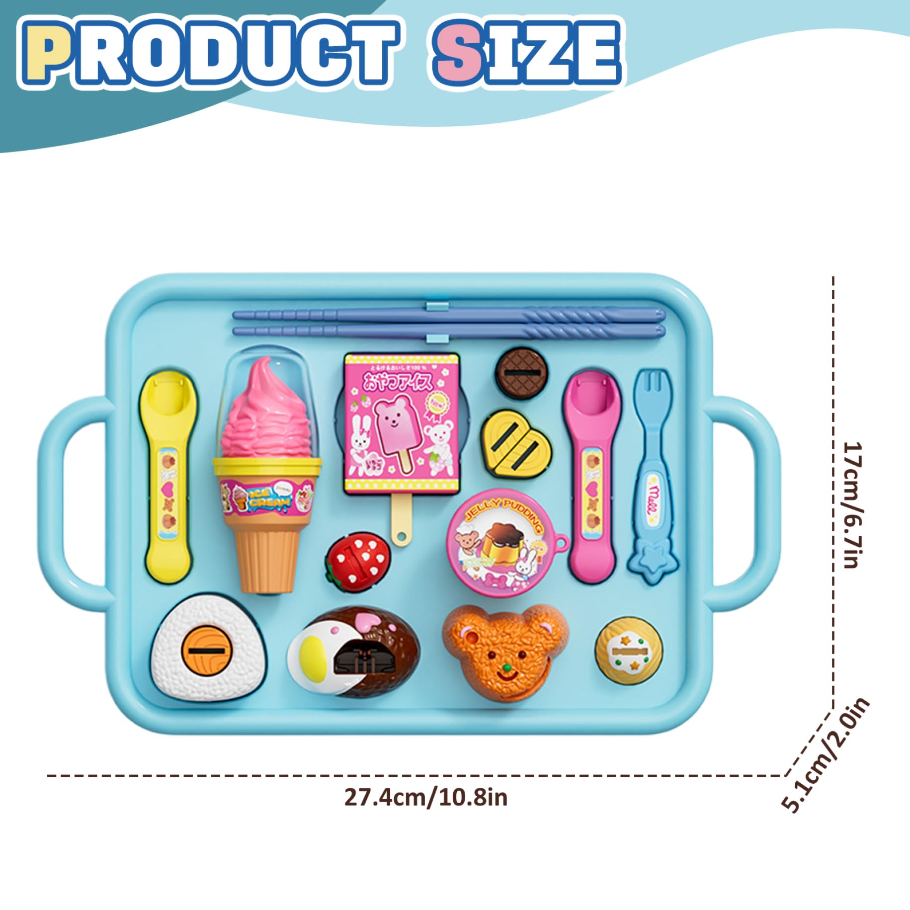 Jouet à pudding 1 ensemble de jouet à pudding japonais avec cuillère, fourchette, baguettes, crème glacée, glace et assiette, accessoires de cuisine pour garçons et filles, bleu, nourriture jeu