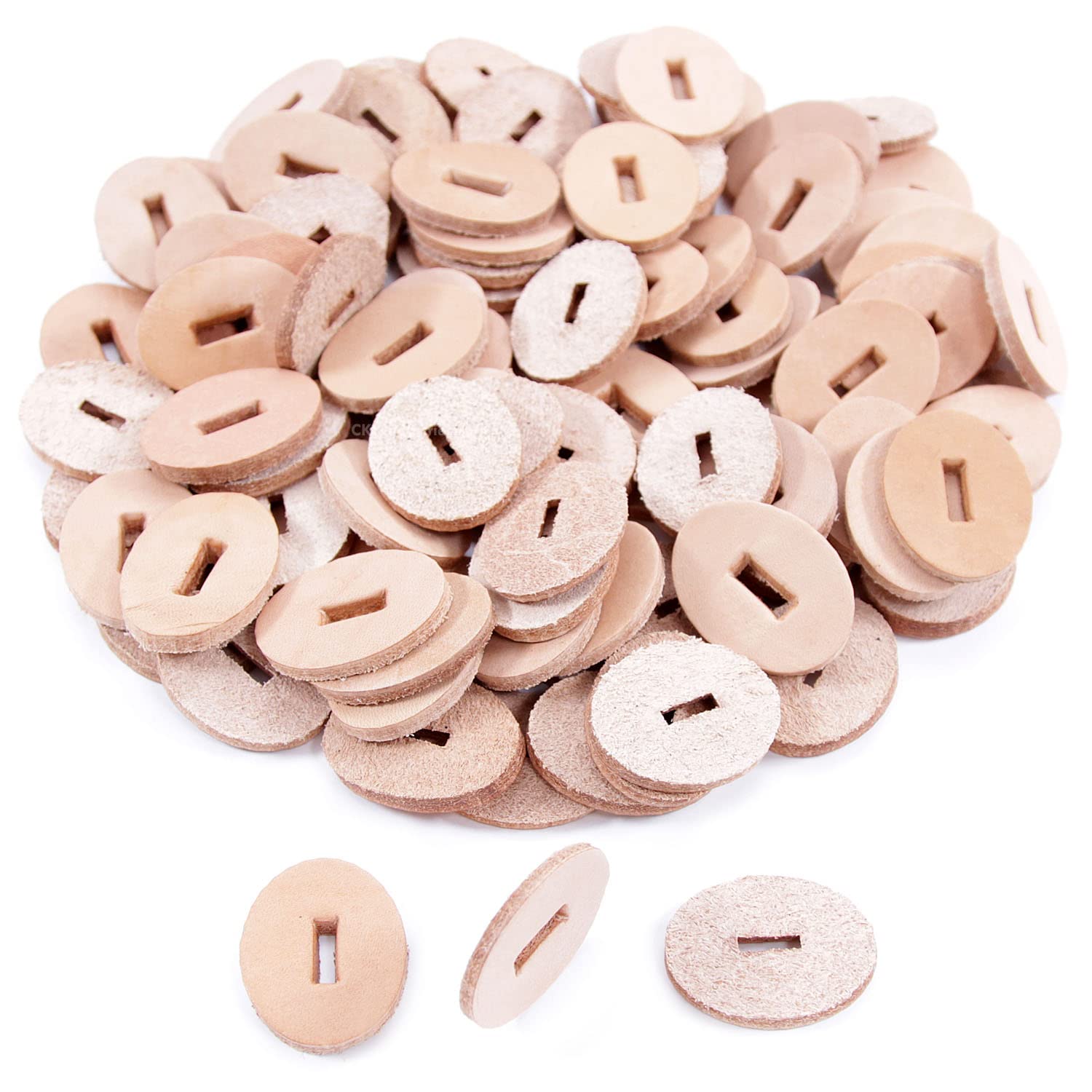 Cowhide Leather Handle Washers - Oval Shape - (1.30 x 1.00 x .125) - (Natural) - USA Made - (for Knife Making & Hobby) - (100 Pack)