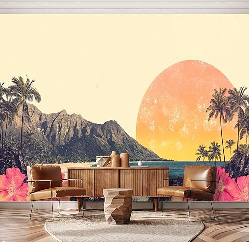 Miniatura 18 de Hawaii - Mural de pared retro exótico exótico tropical con olas de playa, paisaje, vintage, despegar y pegar, autoadhesivo, extraíble, adhesivo de
