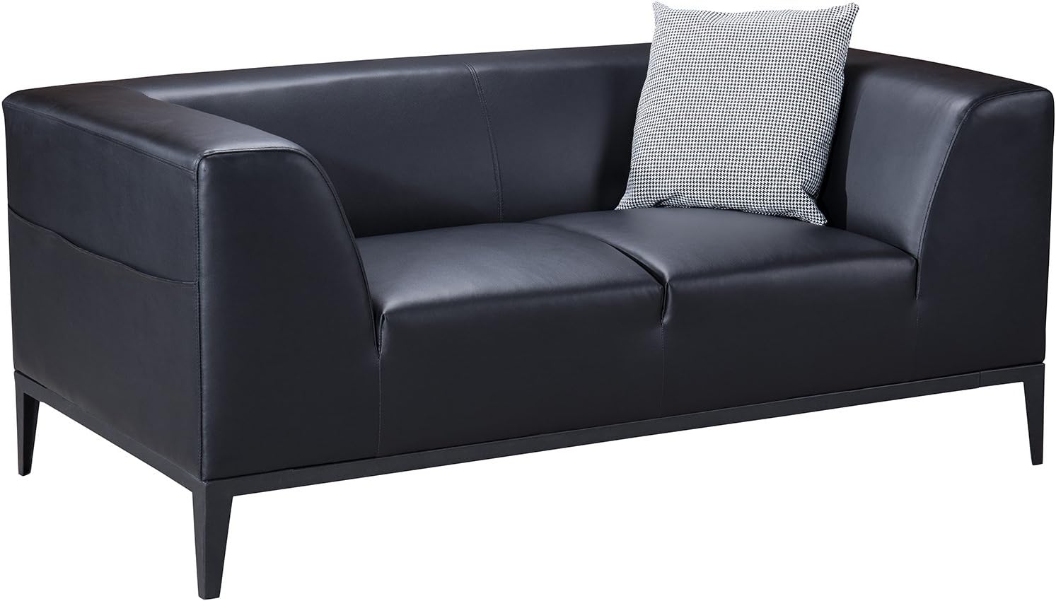 American Eagle Furniture Olivia Mid Century Modern Living Room Faux Leather Upholstered Loveseat with Throw Pillow, 66", White