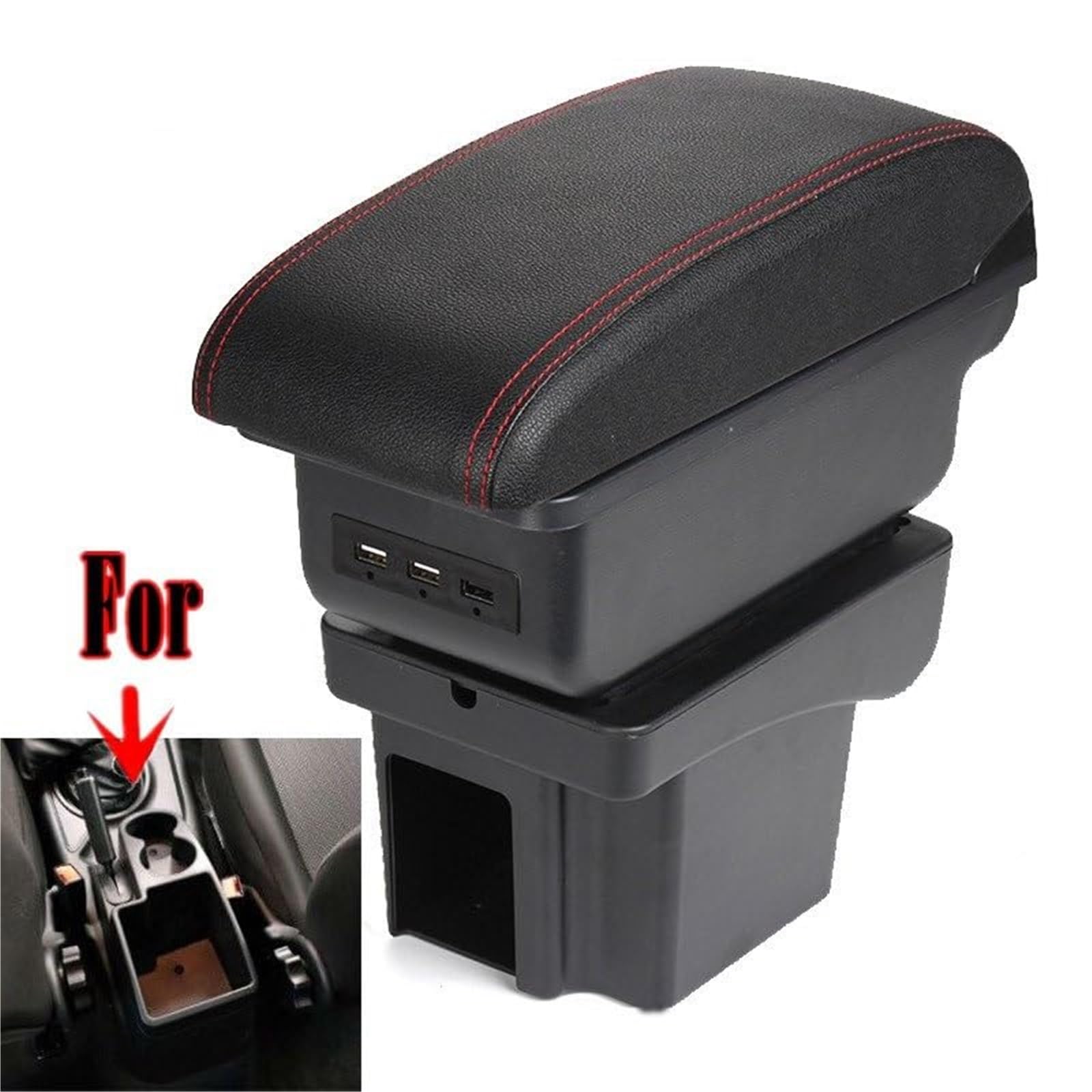 Schowek do podłokietnika samochodowego Schowek na konsolę środkową samochodu Akcesoria do modyfikacji z USB, dla chevroleta, dla Niva Podłokietnik samochodowy(BLACK A Style White Line)