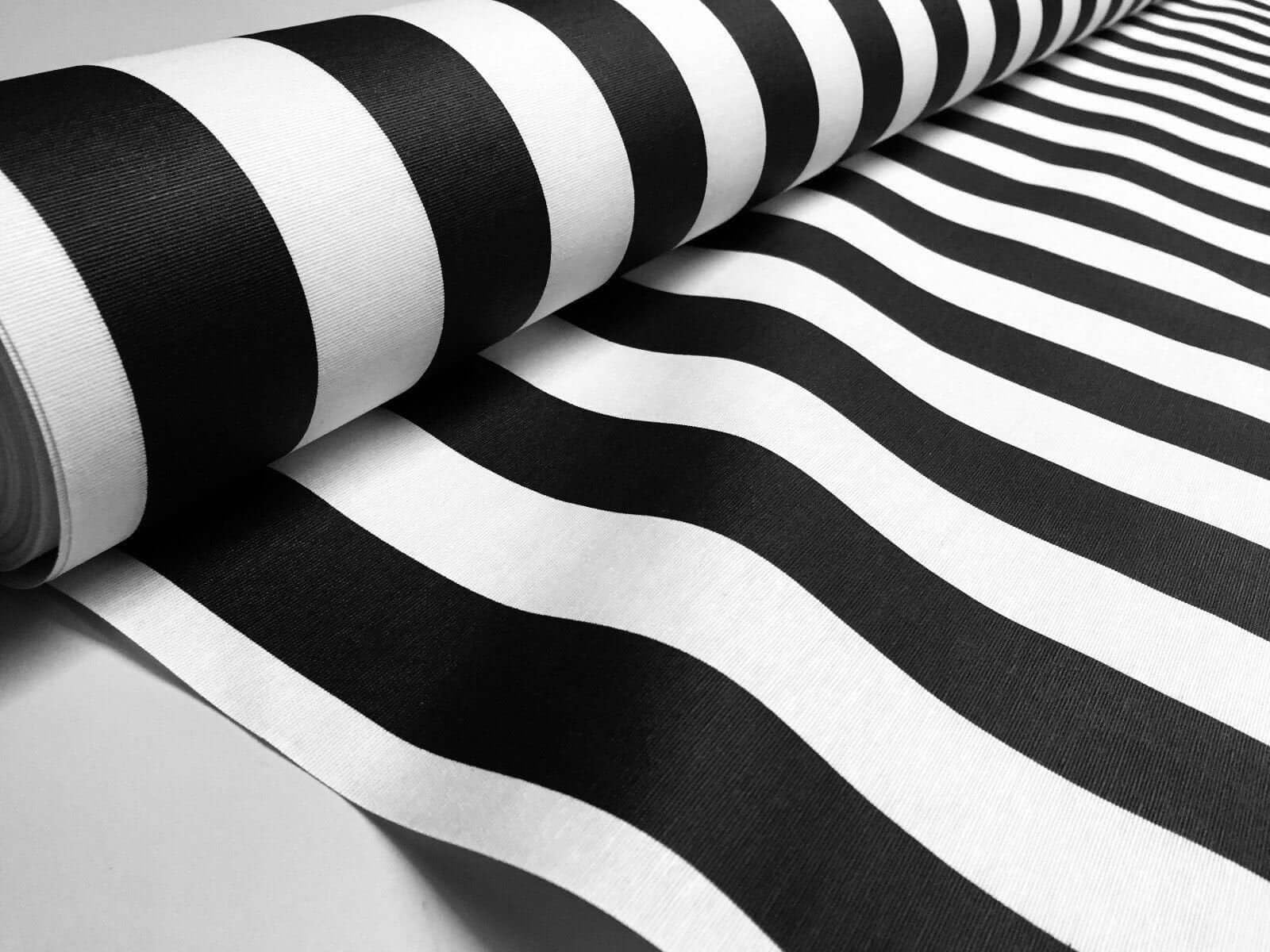 Teflon-Coated Outdoor Fabric – White Striped Waterproof Material for Cushions Awnings Canopy Patio – 140cm Wide - Sold by the Metre - Black