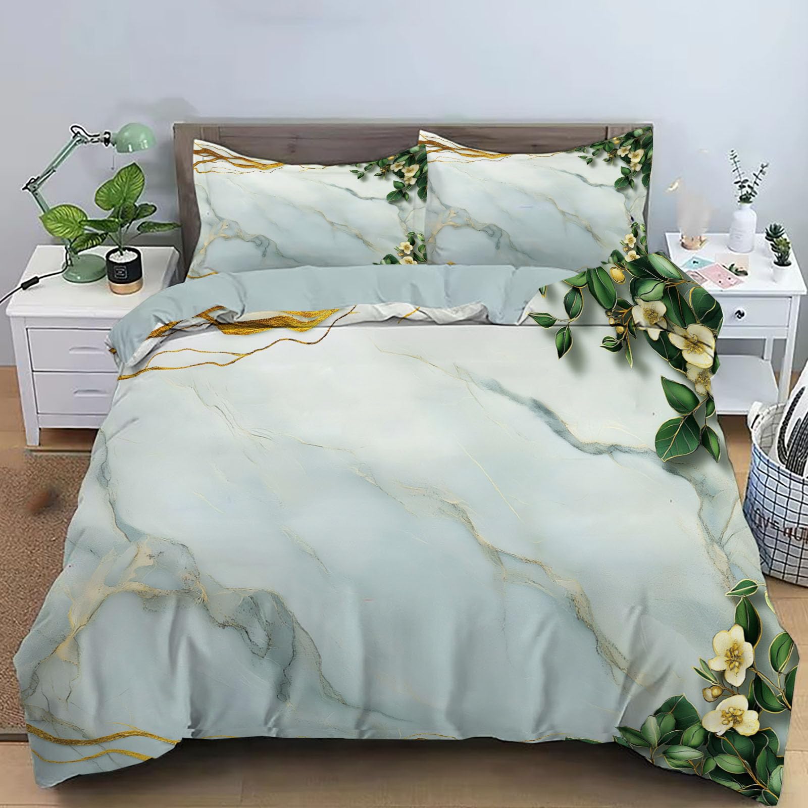 Housse de couette marbre 220x240 turquoise pour transformer votre chambre adulte
