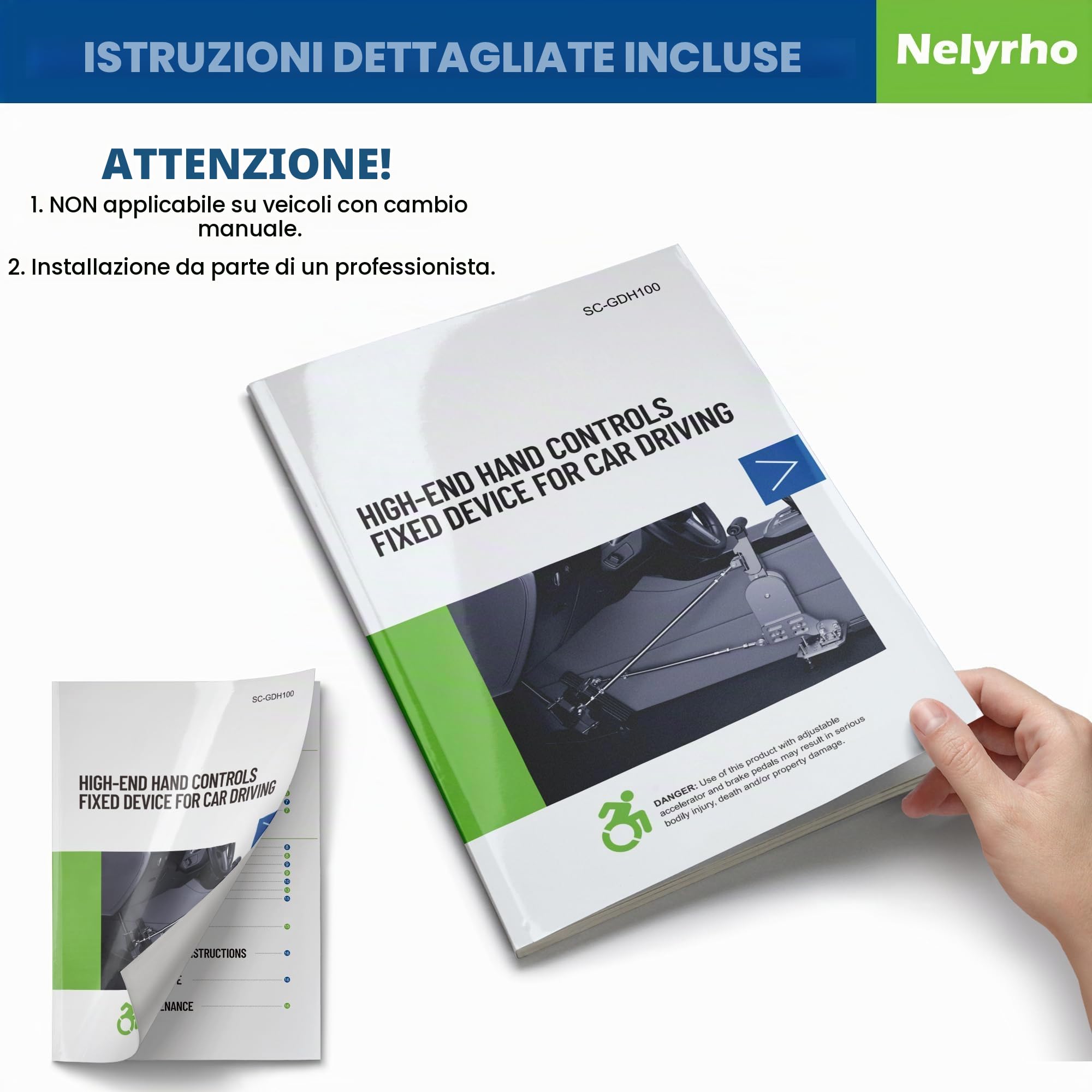 Controlli manuali per conducenti disabili, feriti o con disabilità, dispositivo fisso di assistenza ai pedali per freno e acceleratore, progettato per conducenti feriti o con mobilità limitata