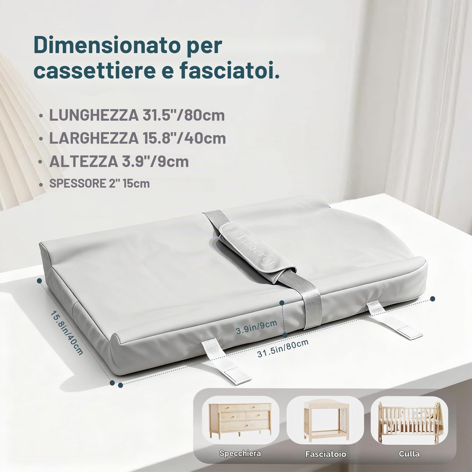 Fasciatoio per bambini, portatile, con cintura di sicurezza, morbido, antiscivolo, impermeabile, lavabile, leggero, facile da pulire, per il cambio pannolino in viaggio, grigio