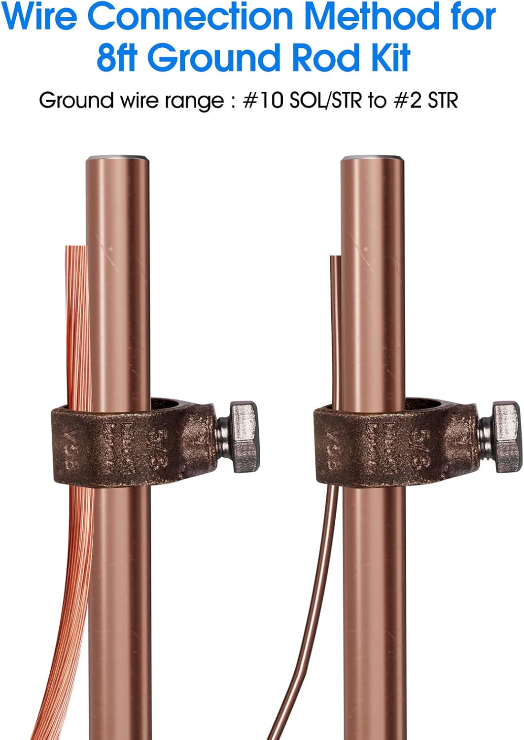 GOUNENGNAIL 8ft Ground Rod Kit - 5/8'' Bonded Electrical Copper Grounding with Bronze Clamp UL Listed,Great for Fence Lightning Strike Electrode Earthing Rod, Swimming Pool Rods, 5/8''x8' (4'+4' Kit)