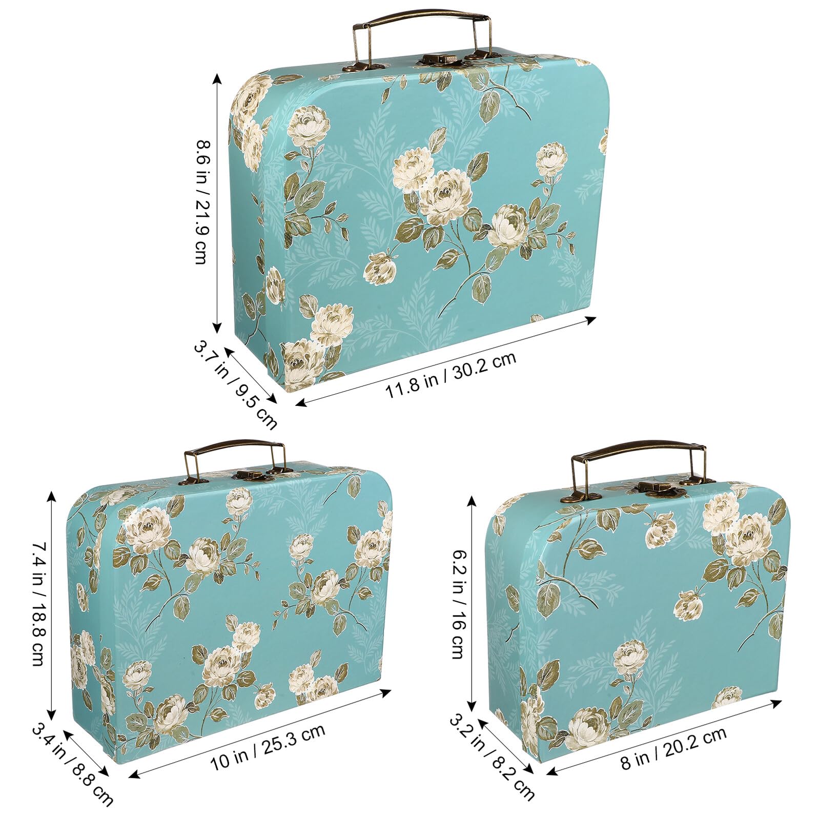 STOBAZA Valigie di Cartone Decorative Stampa Floreale Set da 3 Pezzi Manici Portatili per Conservazione e Regali di Compleanno