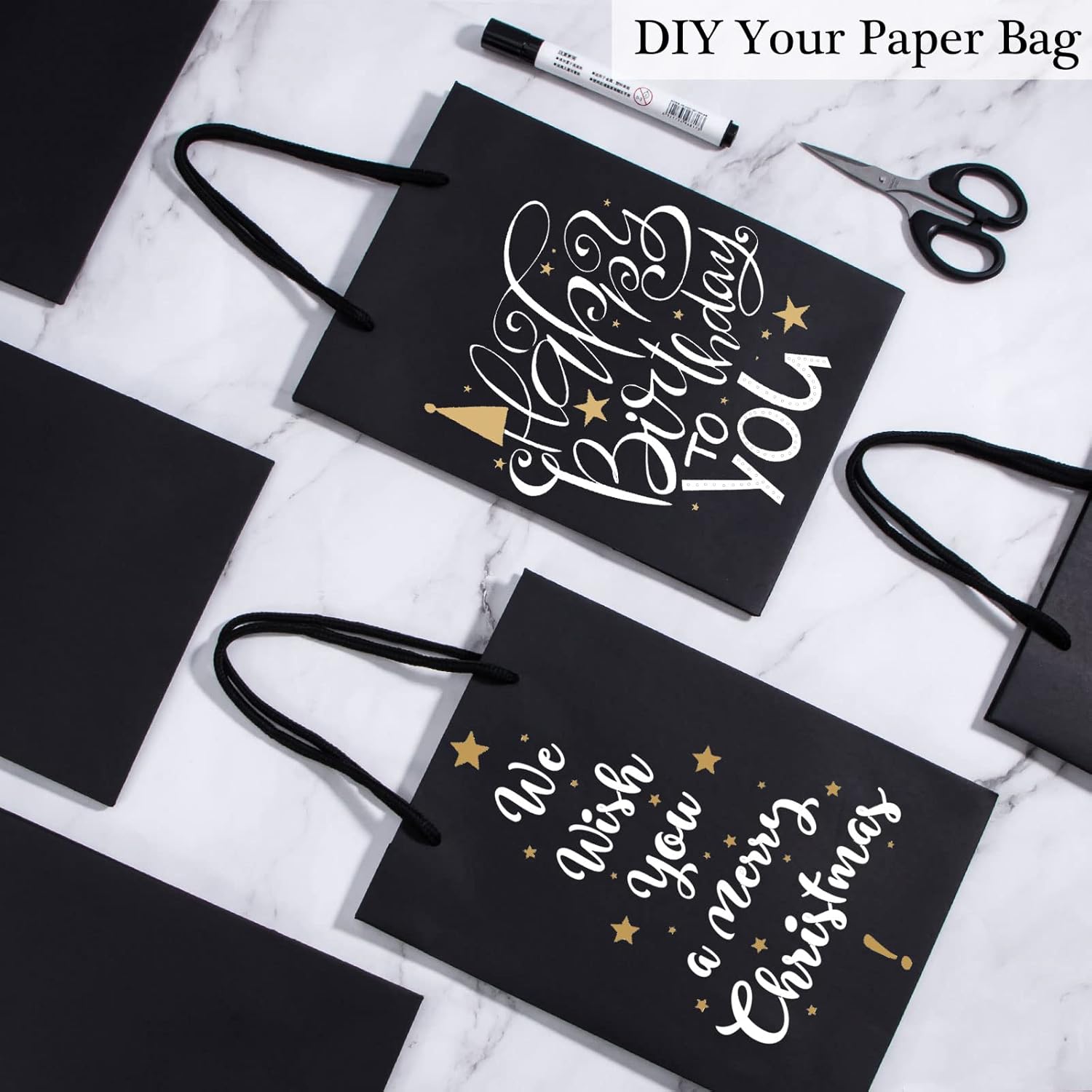 Katfort Black Gift Bags 24pcs, Medium Size Gift Bag Bulk 7.5''×3.1''×10.2'', Matte Paper Bags with Handles, Black Kraft Bag for Gift, Party, Retail - Image 4