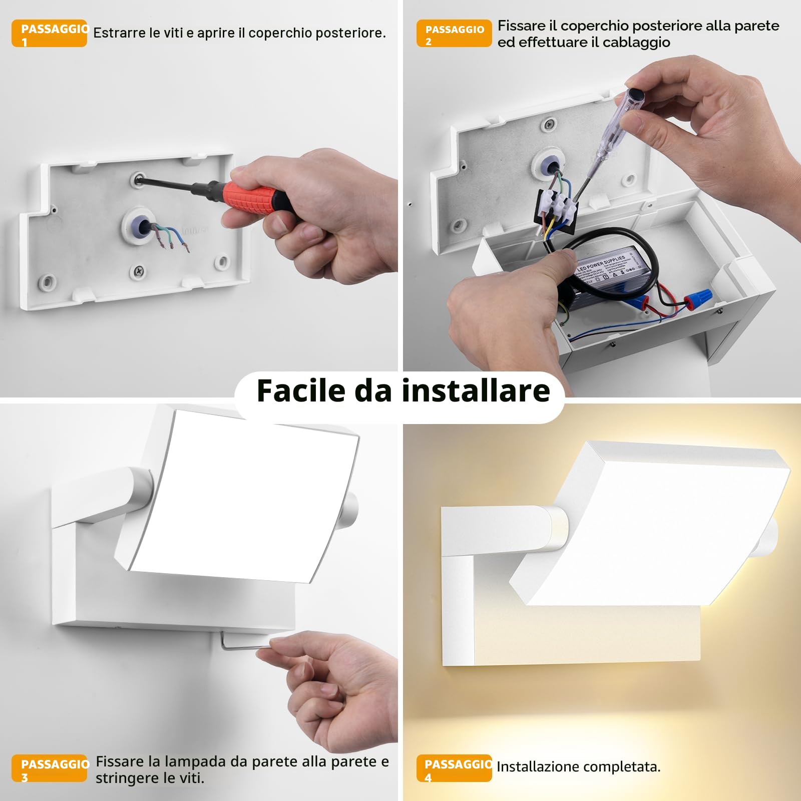40W Applique da Esterno/Interno 4000LM Bianco Lampada da Parete Esterno Angolo regolabile Faretto per Terrazza Ingresso Giardini,Applique Esterno 3000K Bianco Caldo,108LEDS,IP65 Impermeabile