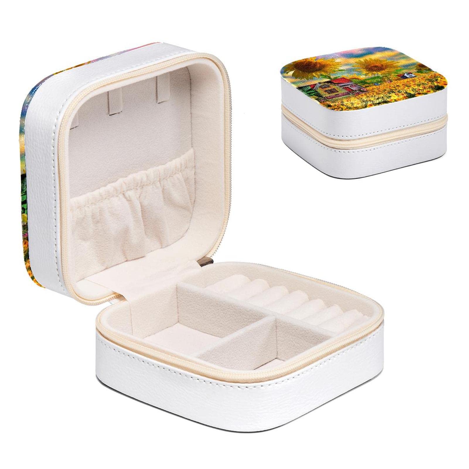 Boîte à bijoux tournesol pour femme et fille, mini organisateur de bagues et boucles d'oreilles