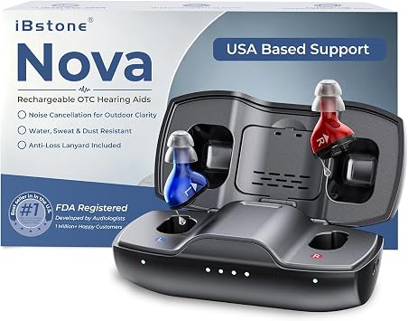 Nova Hearing Aids for Seniors Adults Superior Sound Quality - Smart Noise Cancelling - No Feedback - 1.5Hrs Charging for 100Hrs Working - Come with Anti-Lost Lanyard - Over-the-Counter