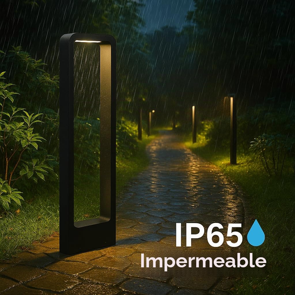 Jandei - Baliza LED Exterior 7W 240V IP65, Poste de Aluminio Negro 60cm, Luz Cálida 3000K, Lámpara de Jardín, Camino y Terraza, Caminos, Iluminación Nocturna (1)