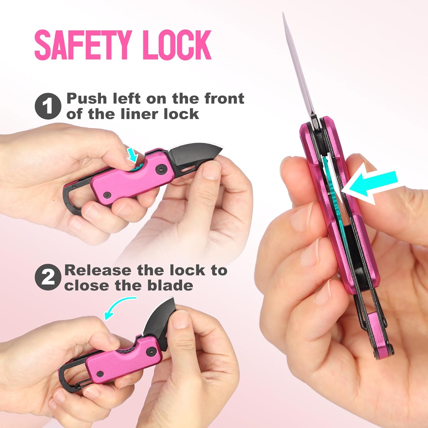 Stocking Stuffers for Women - Gifts for Women, Pocket Knife, Womens Stocking Stuffers, Keychain Gifts - Christmas Birthday Gift, Box Cutter - Edc Gadgets for Hiking, Camping, Fishing, Pink Knives