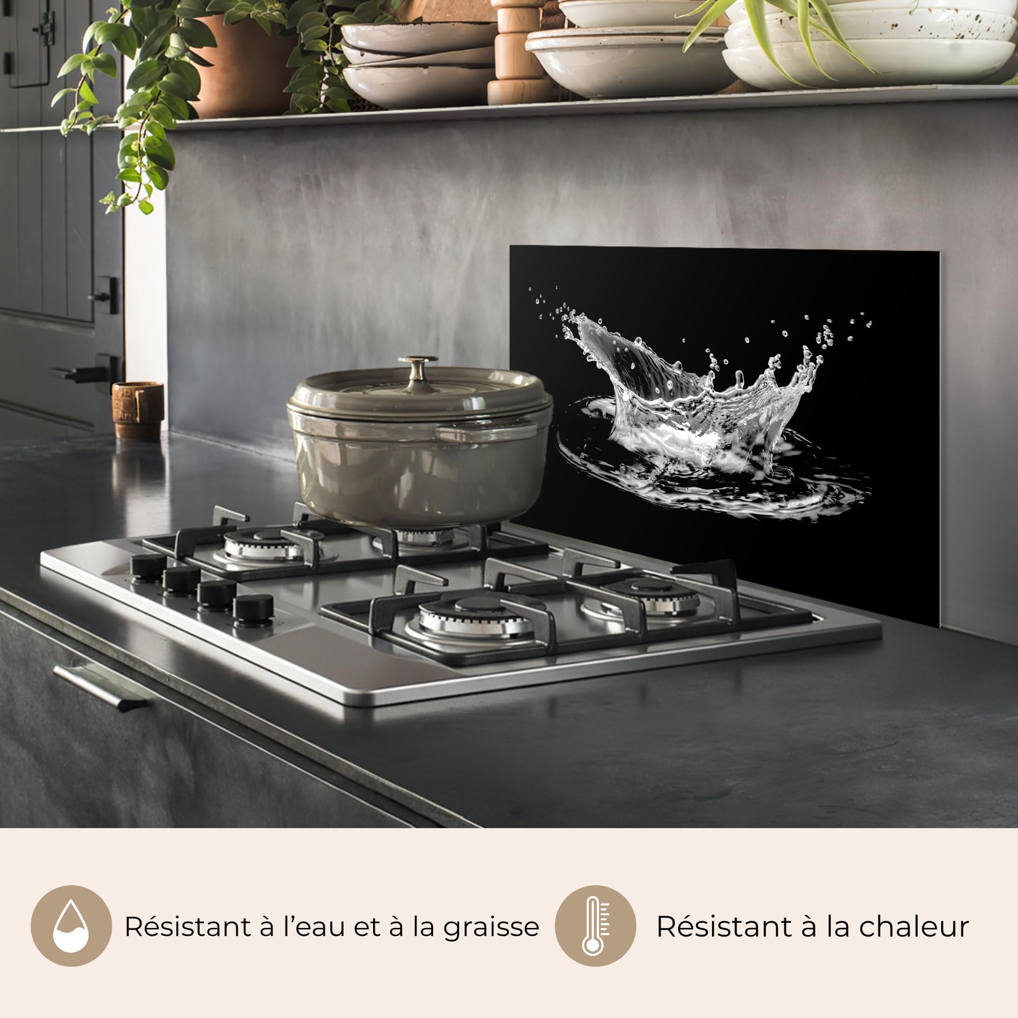 KitchenYeah© Credence Adhesive Pour Cuisine 40x60 cm Panneau Mural Adhesif Fond De Hotte Plaque Pvc Murale Peel And Stick Protege Mur Eau - Éclaboussure - Noir