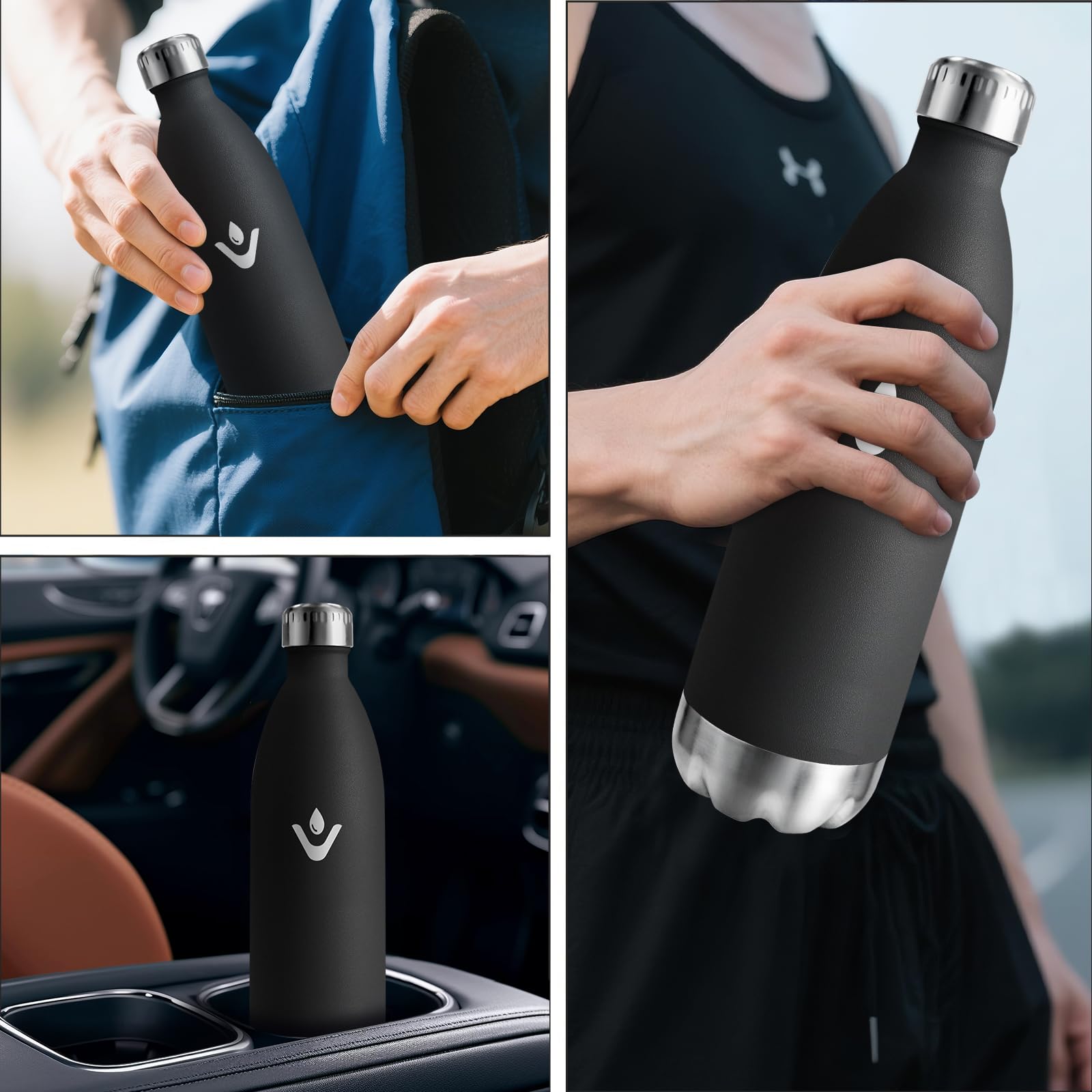 Thermosflasche 1L, Auslaufsicher Doppelwandig Thermoskanne, Vakuum Thermosflasche, Kohlensäure Geeignet, Trinkflasche BPA-Frei, Wasserflaschefür Fitness, Laufen, Büro, Kinder, Erwachsene, Sprudel