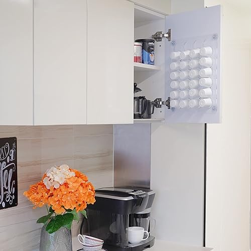 Miniatura 8 de SHENGKADU Organizador de cápsulas de café de montaje en pared compatible con cápsulas de 24 K, encimera funcional en el cajón y adhesivo de montaje