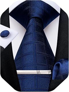 DiBanGu Mens Silk Necktie Solid Color Tie and Pocket Square Cufflink Tie Clip Set Woven Plain Ties for Men Wedding Party