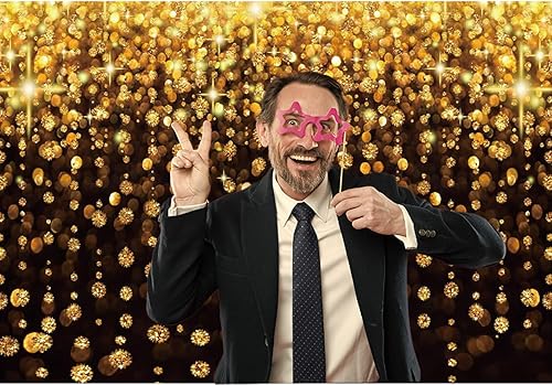 Miniatura 4 de CHAIYA Cortina de fondo con purpurina dorada de 7 x 5 pies, fondo de cabina de fotos Bokeh dorado negro para graduación de graduación, boda,