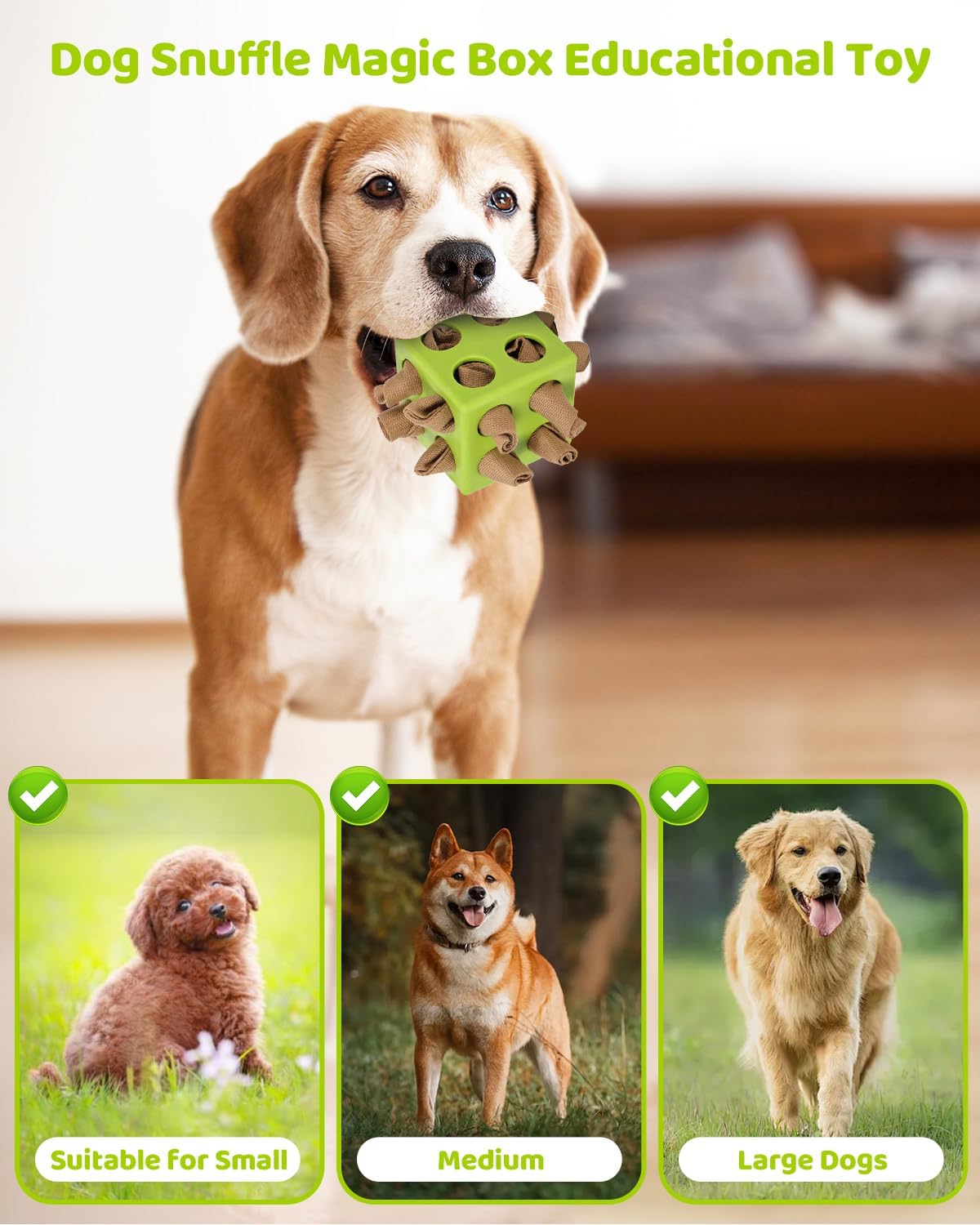 Interactive Puzzle Dog Toy Encourage Natural Foraging Skill, Durable Dog Enrichment Toy Snuffle Cube Cloth Strip with Hide & Seek Food, Slow Feeder for Mind Stimulate & Stress Relief (Green)