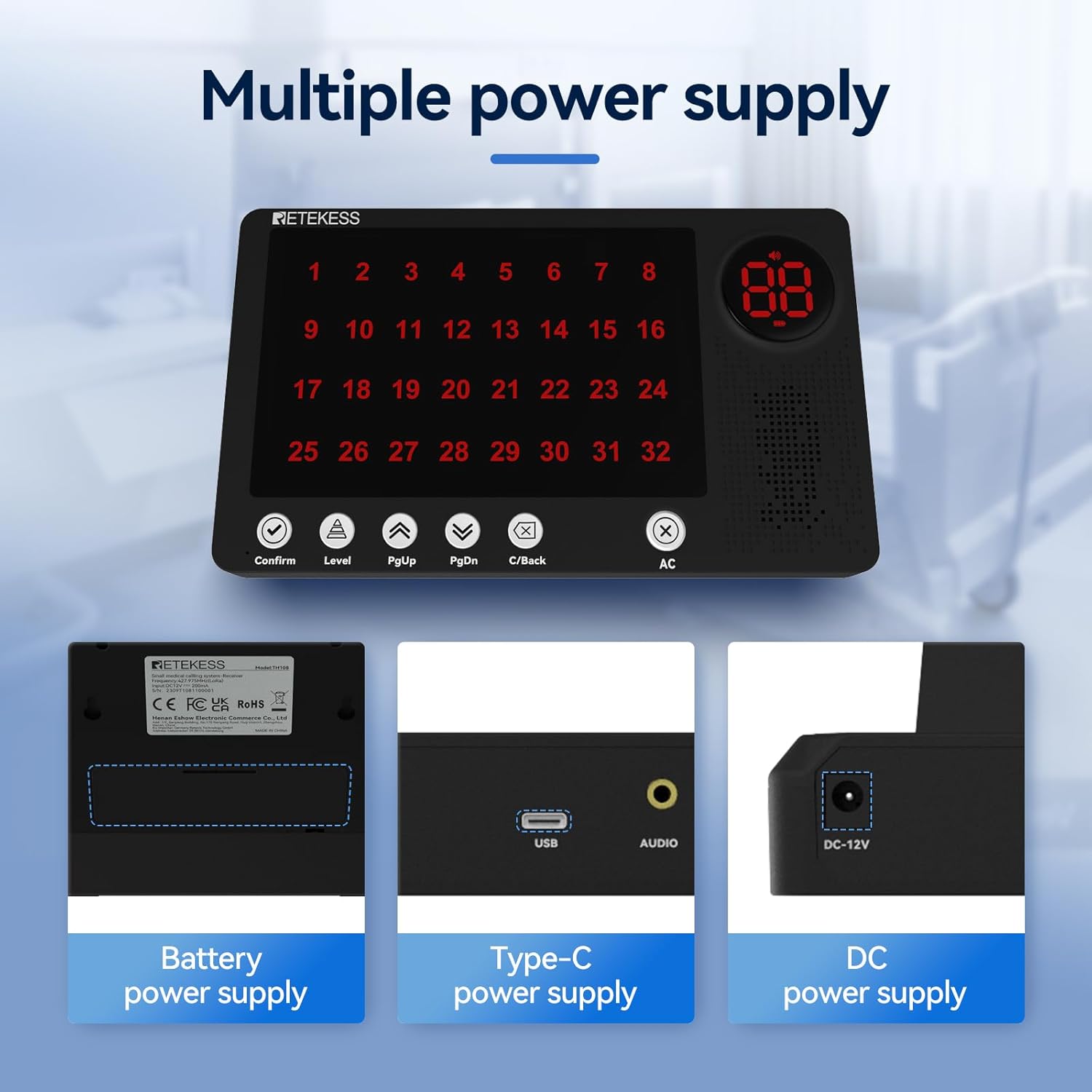 Retekess TH107 Wireless Caregiver Pager, Nurse Call System, Delete Call, Timeout Alert, 10 Caregiver Call Buttons for Clinic,Medical Center,Hospital,Nursing Home