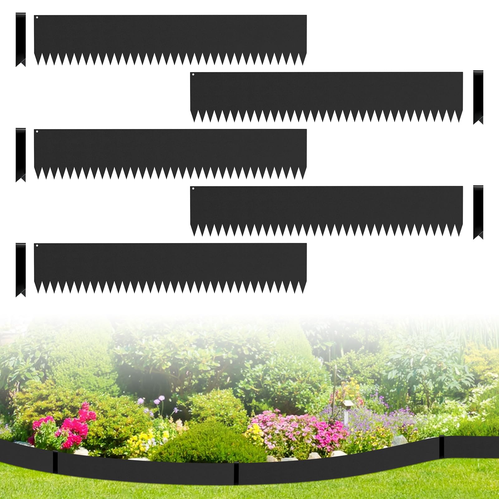 5 Pack Lawn Edging Border with 5 Clips,5.37M Length Total,20cm Height Flexible Decorative Edging Border,15cm Face Height Galvanized Steel Landscape Edgings for Lawns and Flower Beds