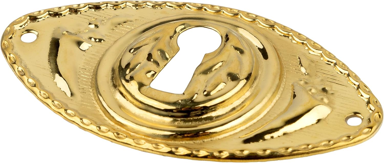 Oblong Stamped Brass Decorative Keyhole Cover | 2 1/2" W x 1 3/8" H | Keyhole Escutcheon Plate for Cabinet Door, Dresser Drawers, Desk | Antique Furniture Hardware | KC20-B