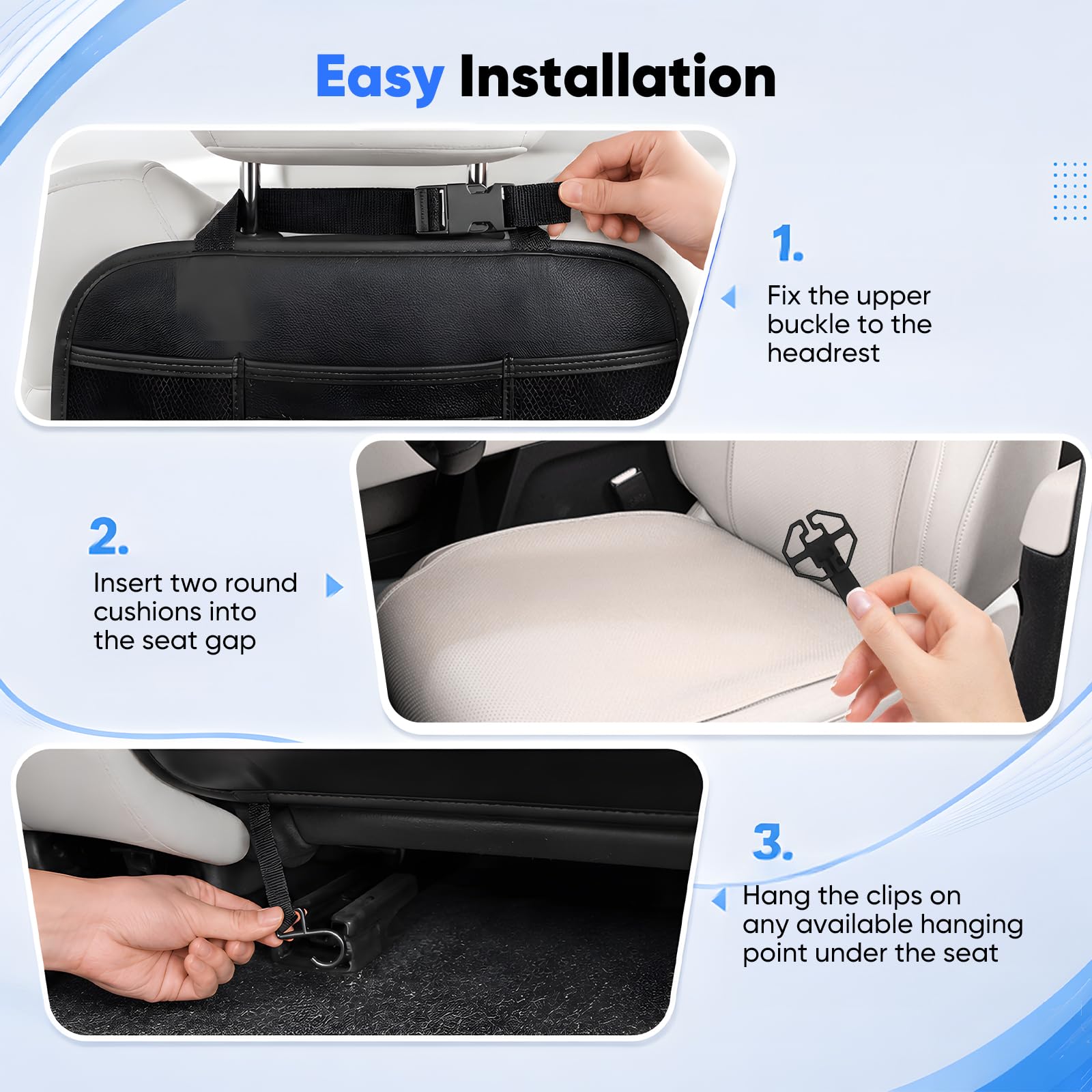 Organiseur de Siège Arrière de Voiture pour Enfants avec Table Pliante et Support de Tablette, Protection de Dossier de Siège Auto, 8 Compartiments, Noir