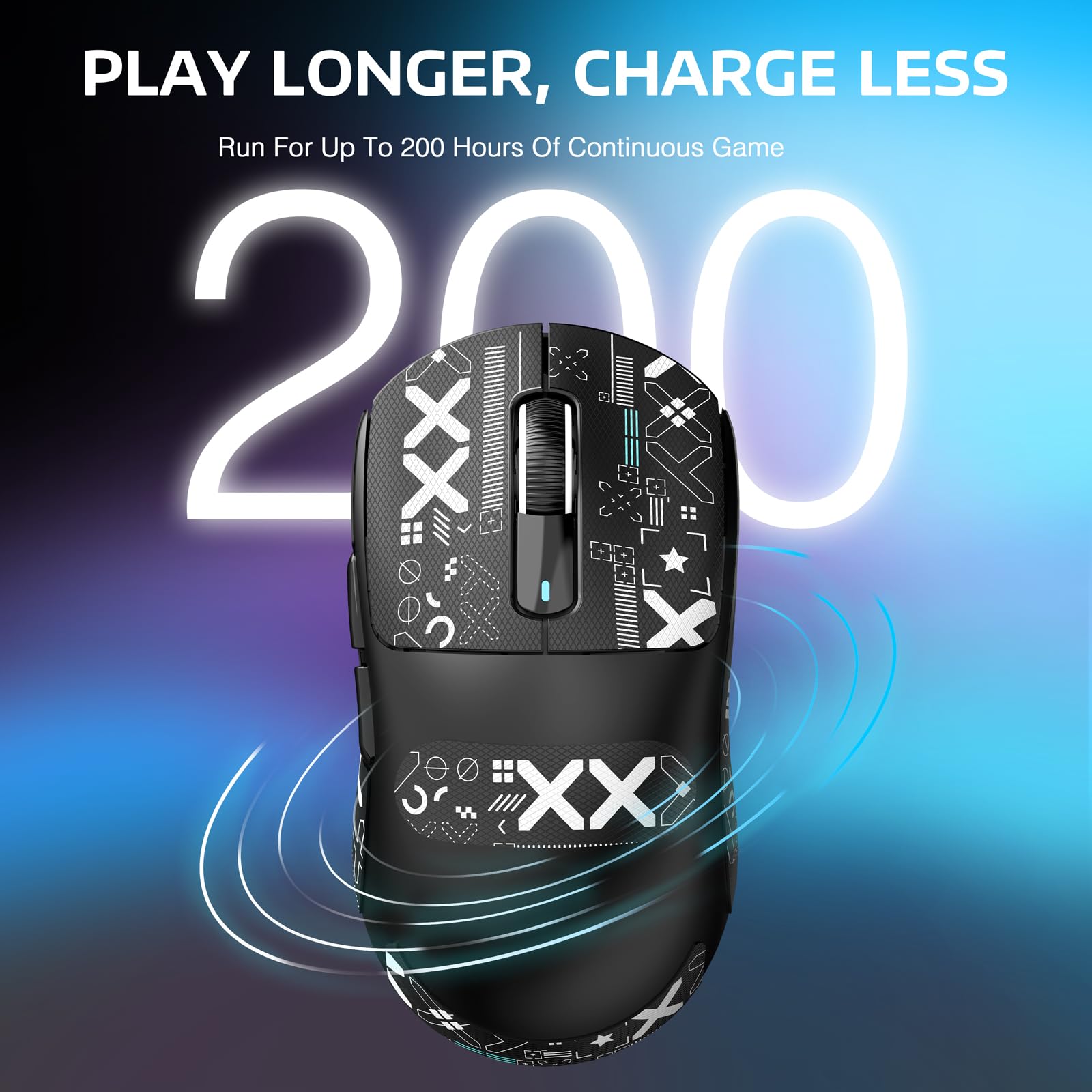 VGN GAMEPOWER Attack Shark X3 Superlight Souris Gamer sans Fil, 49g Ultra-Léger Souris Gaming, 26,000 DPI, PixArt PAW3395, 2.4G/Filaire/Bluetooth, Grip Tape, Batterie 200Heures, PC/Mac, Noir
