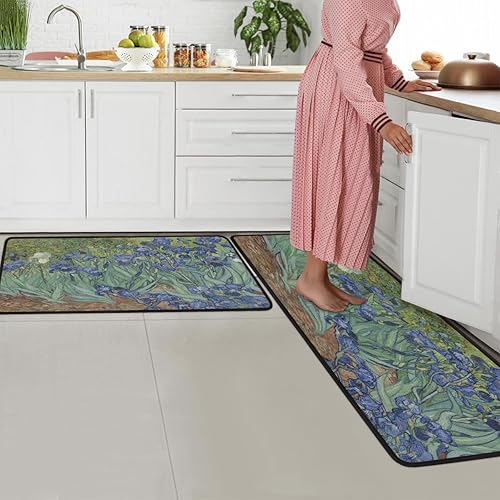 Miniatura 7 de Van Gogh - Tapete de cocina acolchado con diseño de iris antifatiga, juego de 2 piezas, duradero, resistente a las manchas, parte inferior