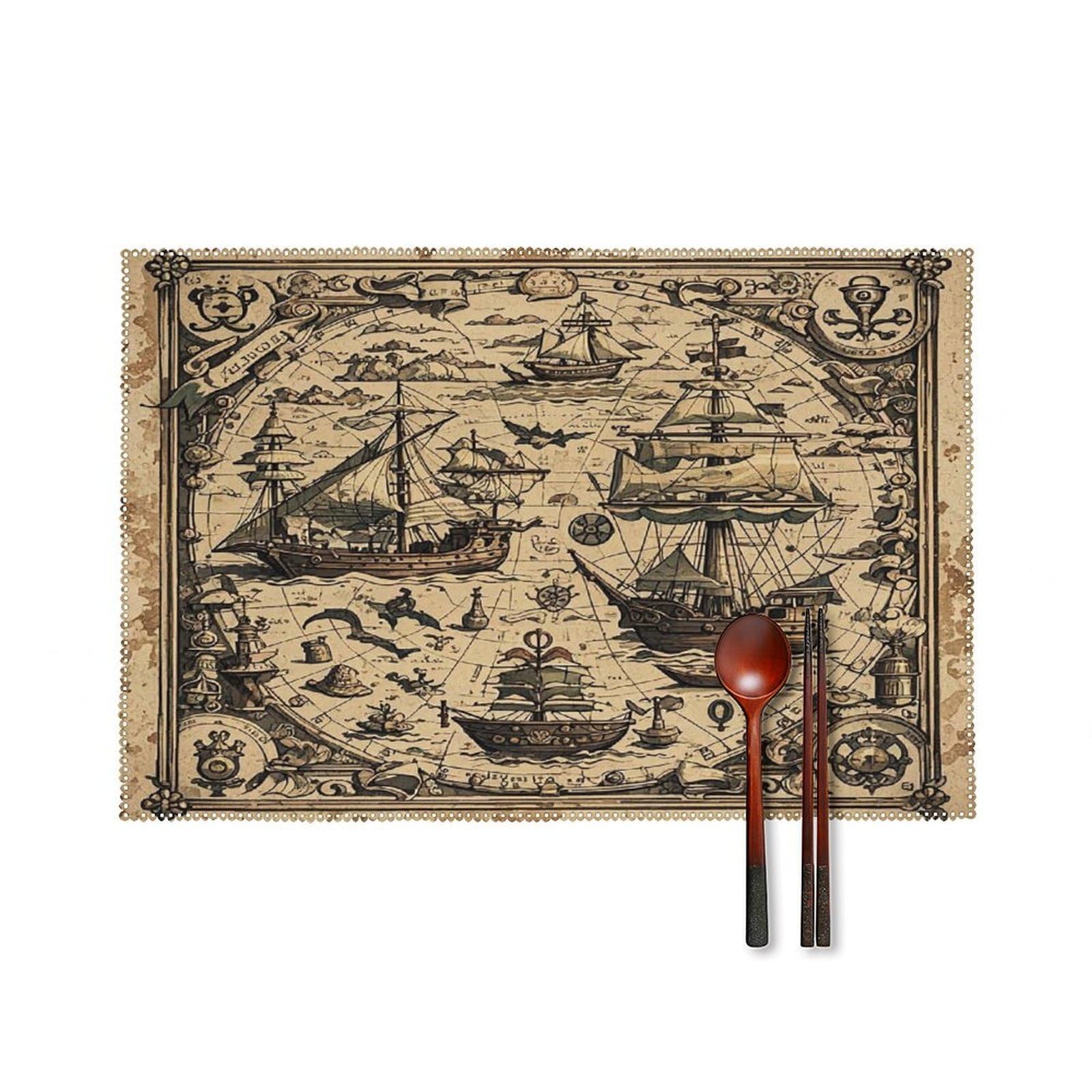 Fodpand Style Treasure Map Maritime Pirate Placemats Set Of 4 Place Mats Table Mats