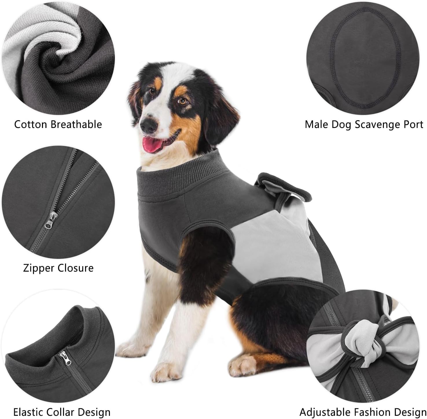 SAWMONG Recovery Suit for Dogs, Cotton Zipper Dog Surgery Suit Female Spay Pet Male Breathable, Neuter Dog Onesie Clothes Bodysuit Prevent Licking Wounds, Substitute E-Collar & Cone(Green, 2X-Large)
